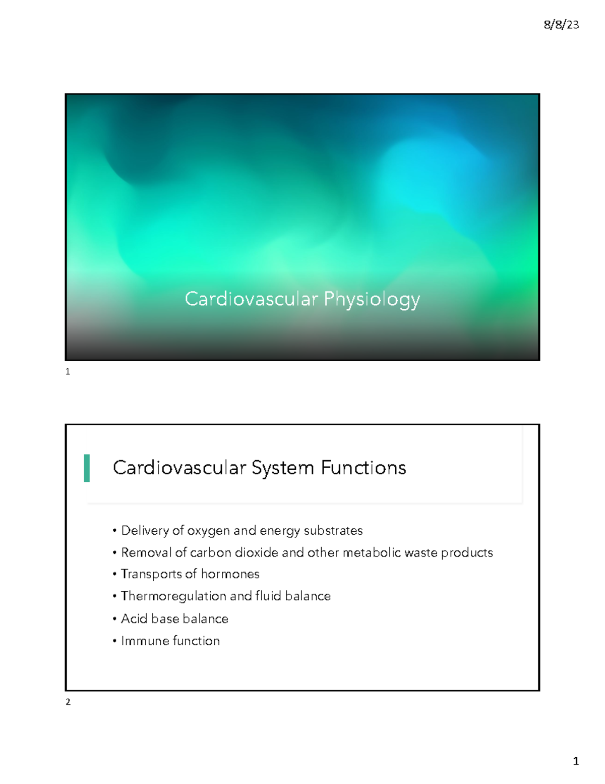 EXSC 384 Cardiovascular Physiology: Heart Anatomy & Function Overview ...
