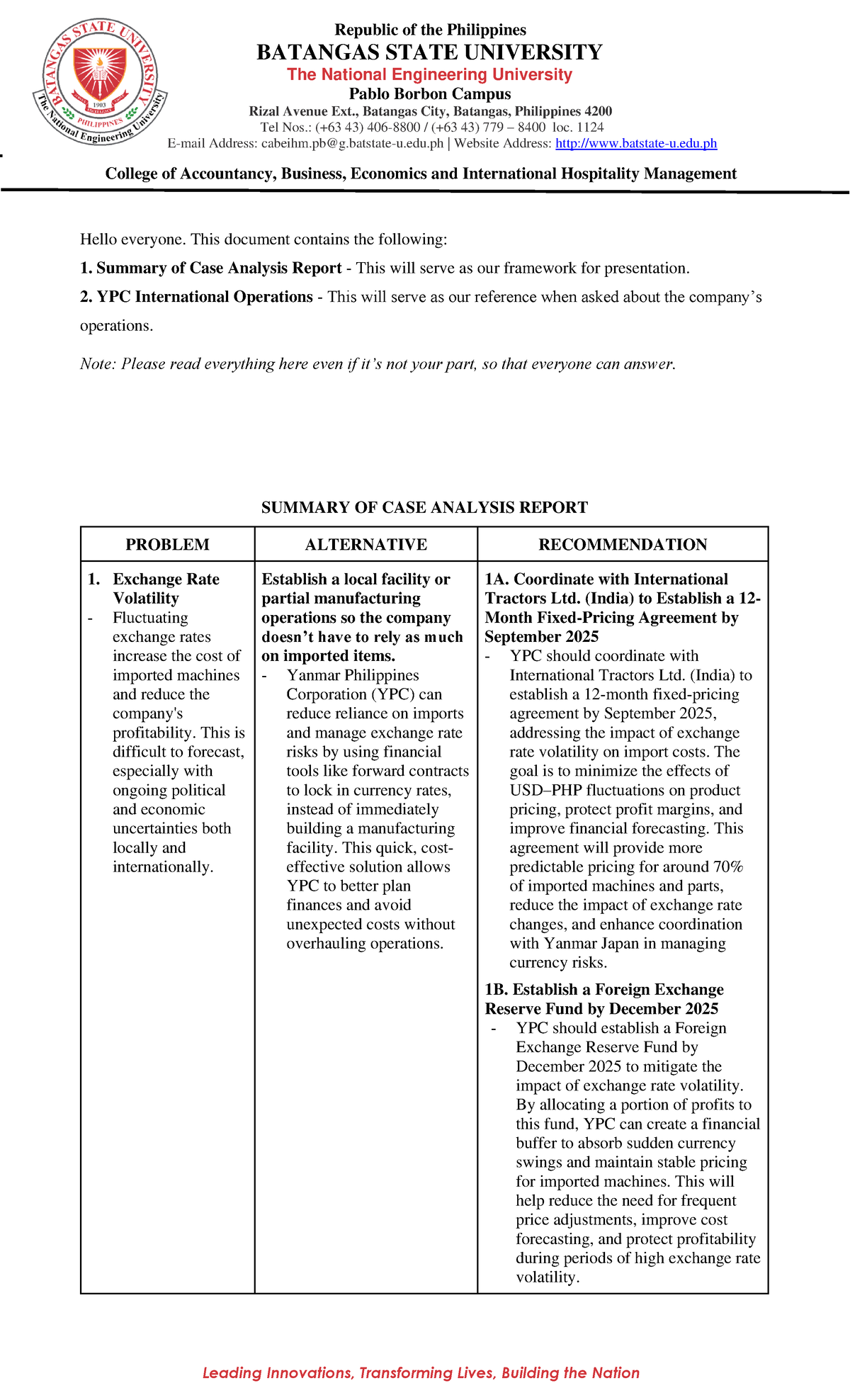 YPC International Operations Case Analysis Report Presentation Guide ...