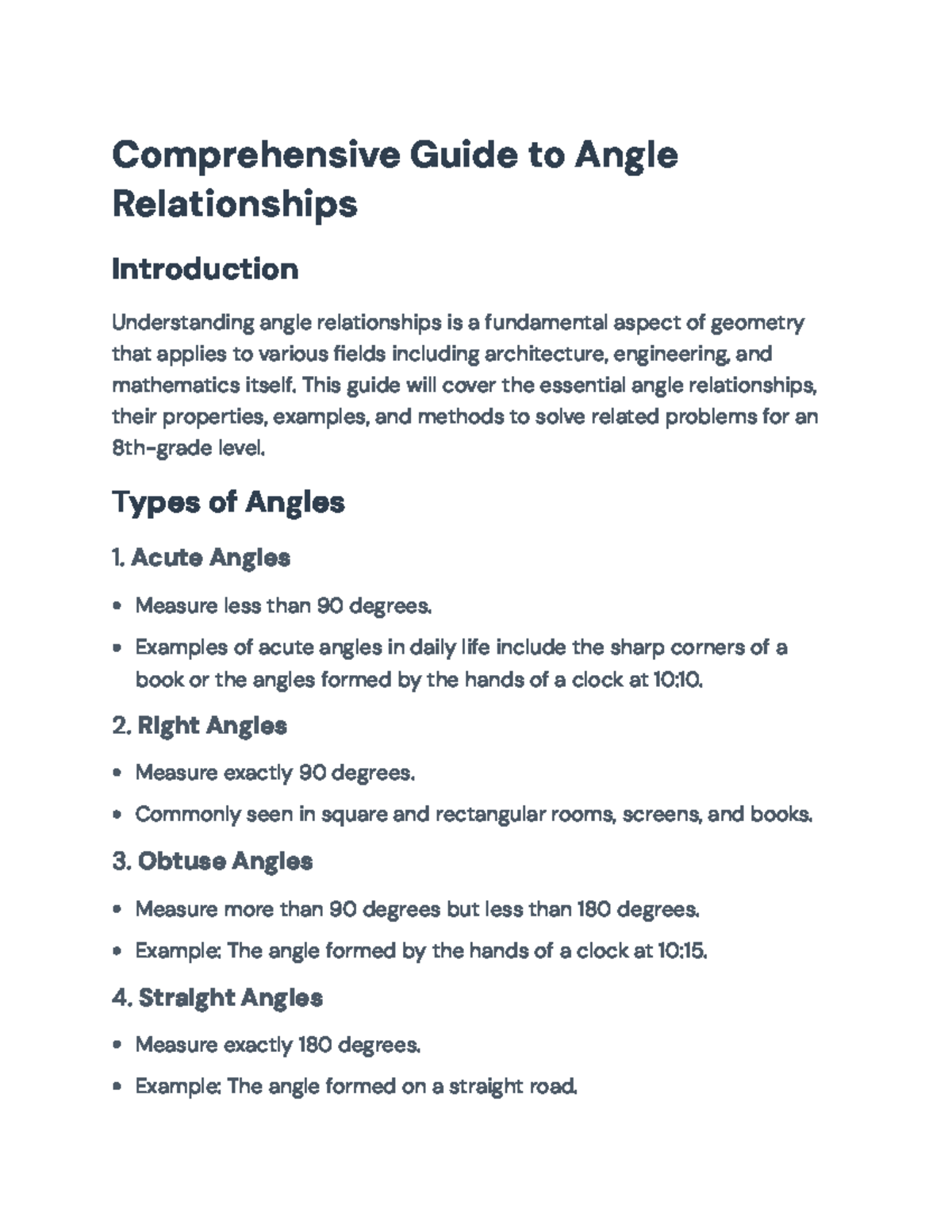 Comprehensive Guide to Angle Relationships for 8th Grade Geometry ...