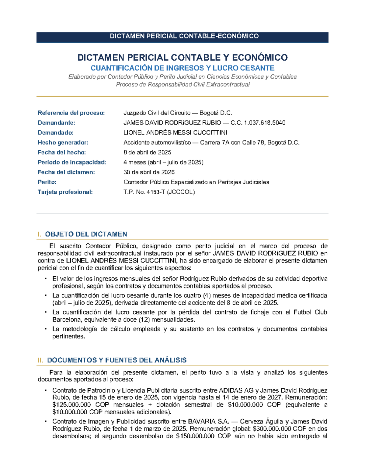 DICTAMEN PERICIAL CONTABLE Y ECONÓMICO: CUANTIFICACIÓN DE LUCRO CESANTE - Document Preview