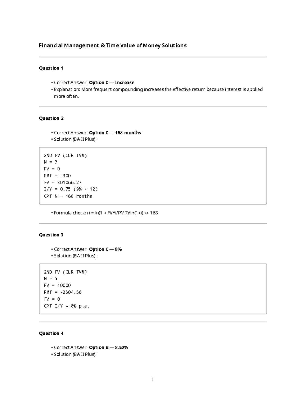 Financial Management (FIN 301) Time Value of Money Solutions - Studocu