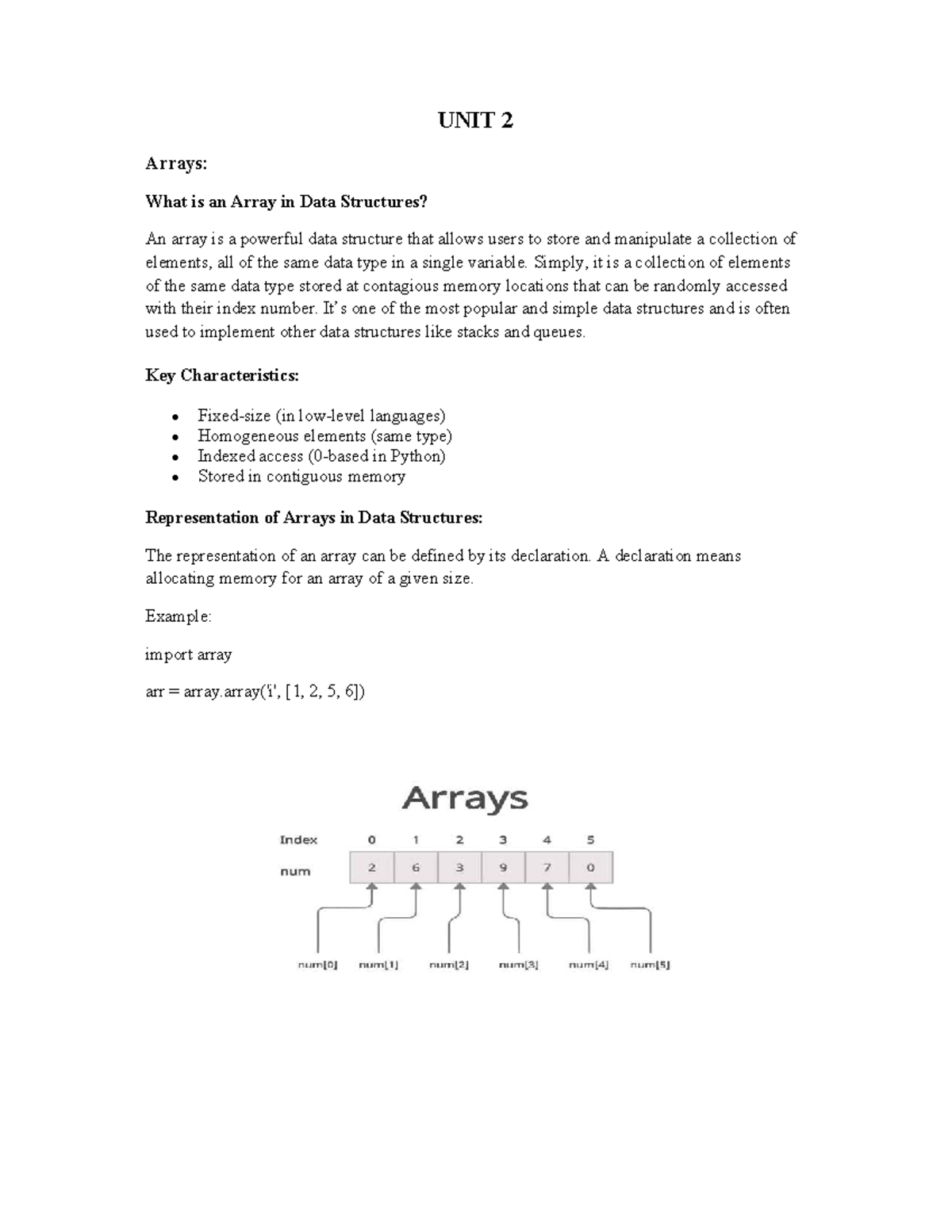 Unit 2 - Arrays and Linked Lists in Data Structures: Key Concepts - Studocu