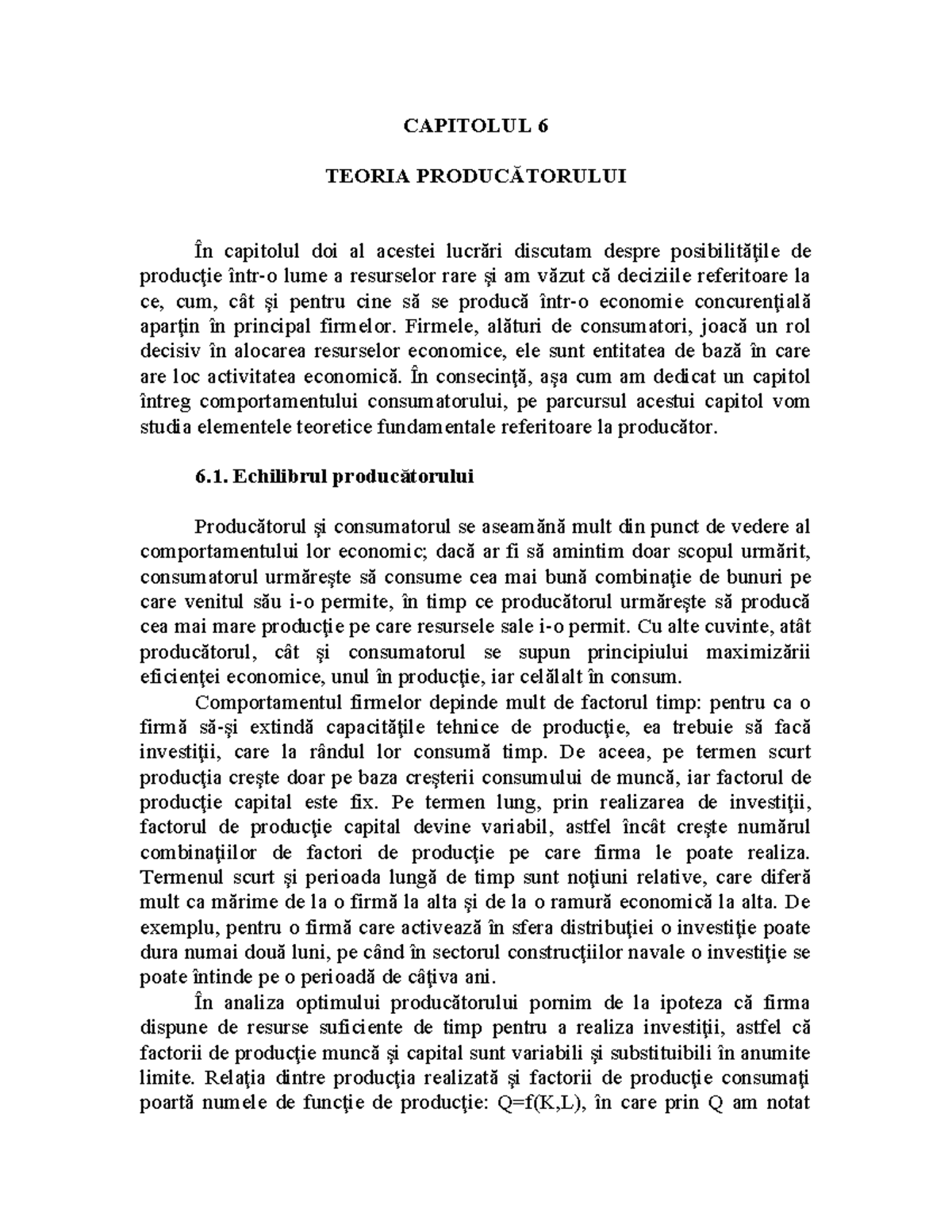 Comportamentul Producătorului în Teoria Economică - Capitolul 6 - Studocu