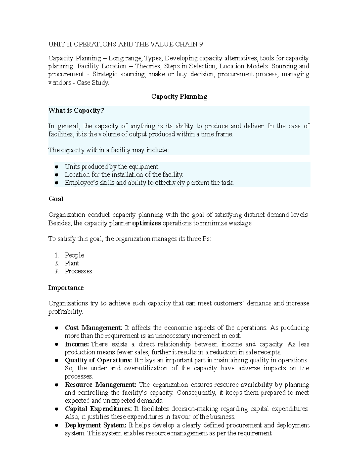 OM 2023 Unit 2 - Capacity Planning and Facility Location Strategies ...