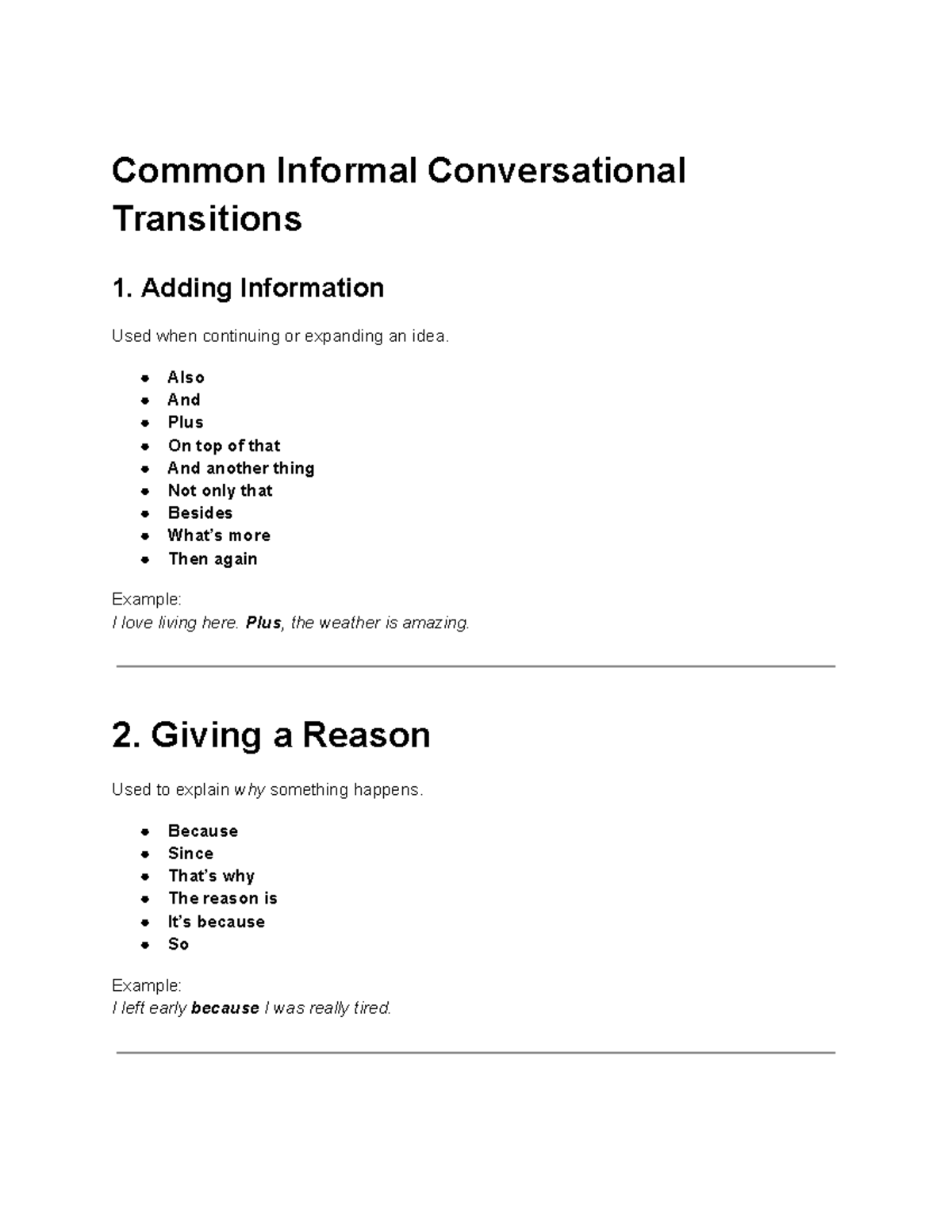 Common Informal Conversational Transitions: Expanding Ideas & More ...
