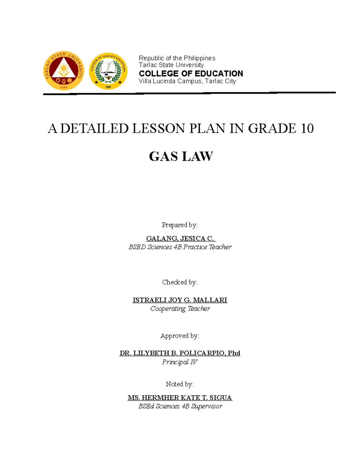 Boyle's Law Detailed Lesson Plan for Grade 10 Science (BSED 4B) - Studocu