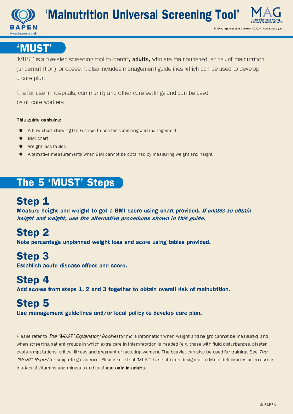 MUST: Nutritional Assessment Tool by BAPEN for Malnutrition Screening ...