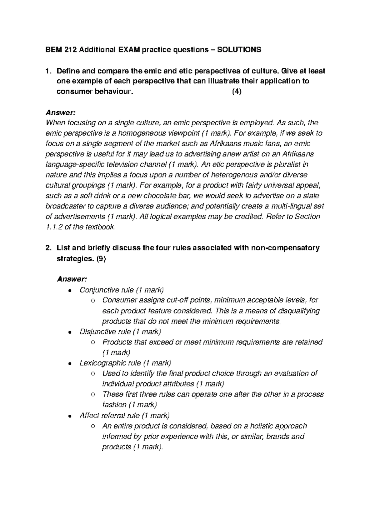 BEM 212 Exam Revision: Chapter 1-13 Practice Questions and MCQs - Studocu