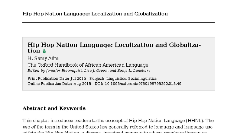 Hip Hop Nation Language (HHNL): Localization & Globalization Insights ...