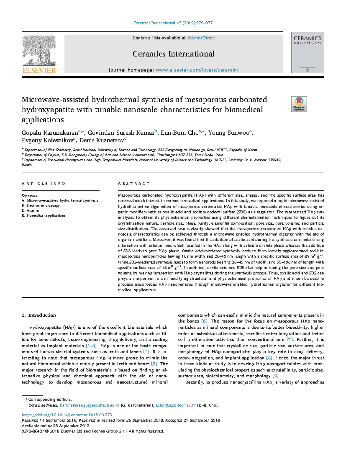 Hydrothermal Synthesis of Mesoporous Carbonated Hydroxyapatite for ...