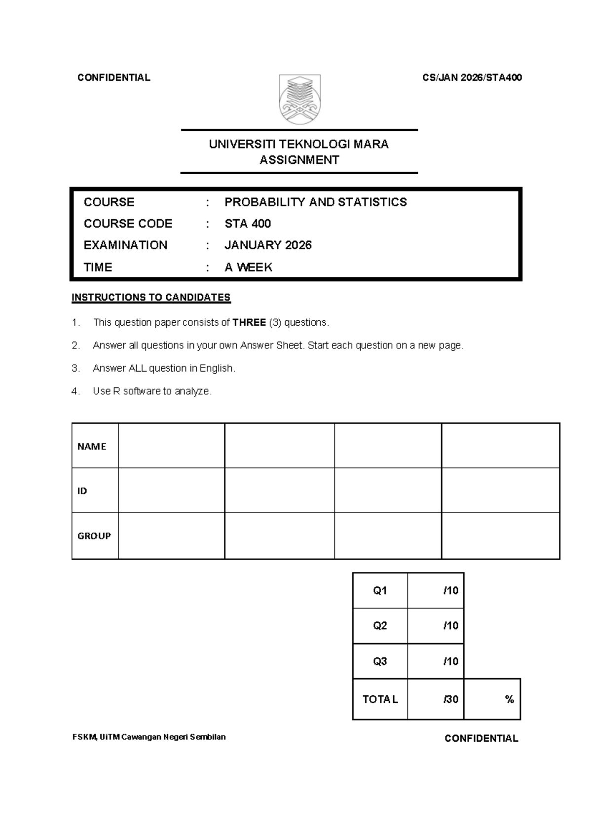 STA 400 Assignment 1: Probability and Statistics Analysis - Studocu