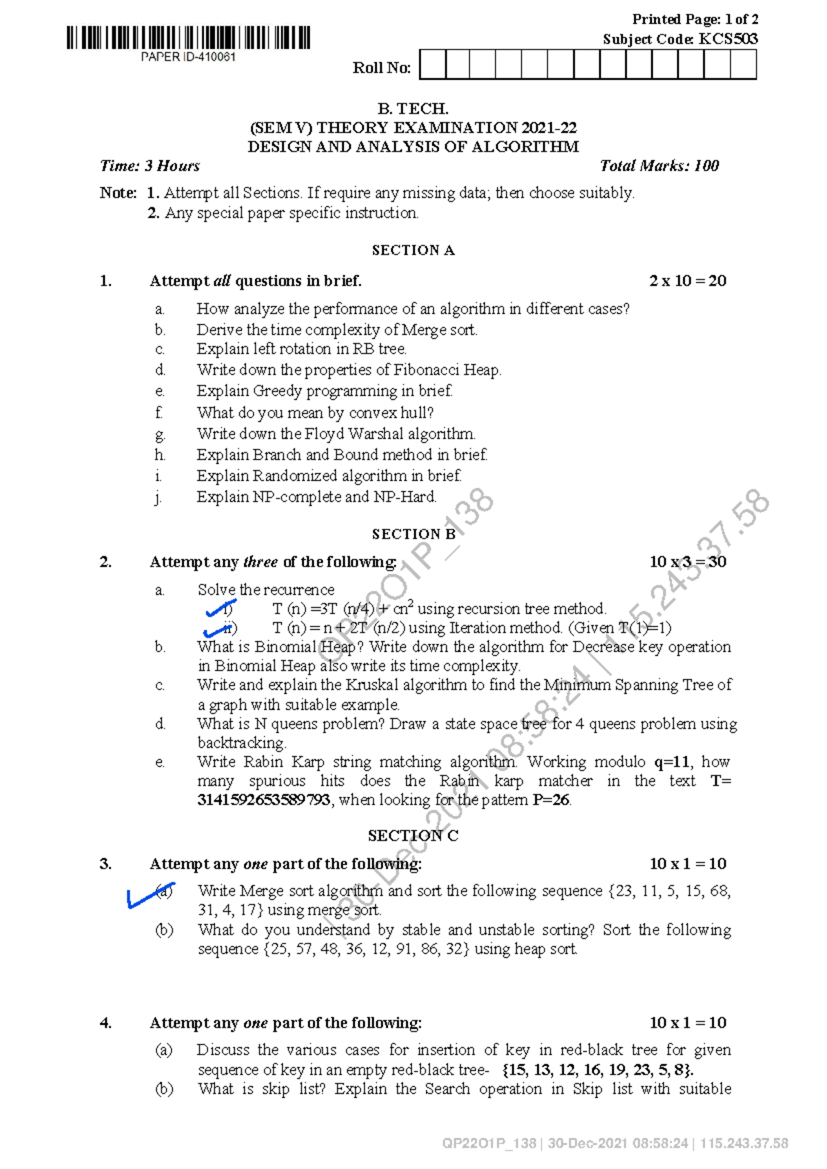 2021-22 compressed - daa question paper - QP22O1P_ | 30-Dec-2021 08:58: ...