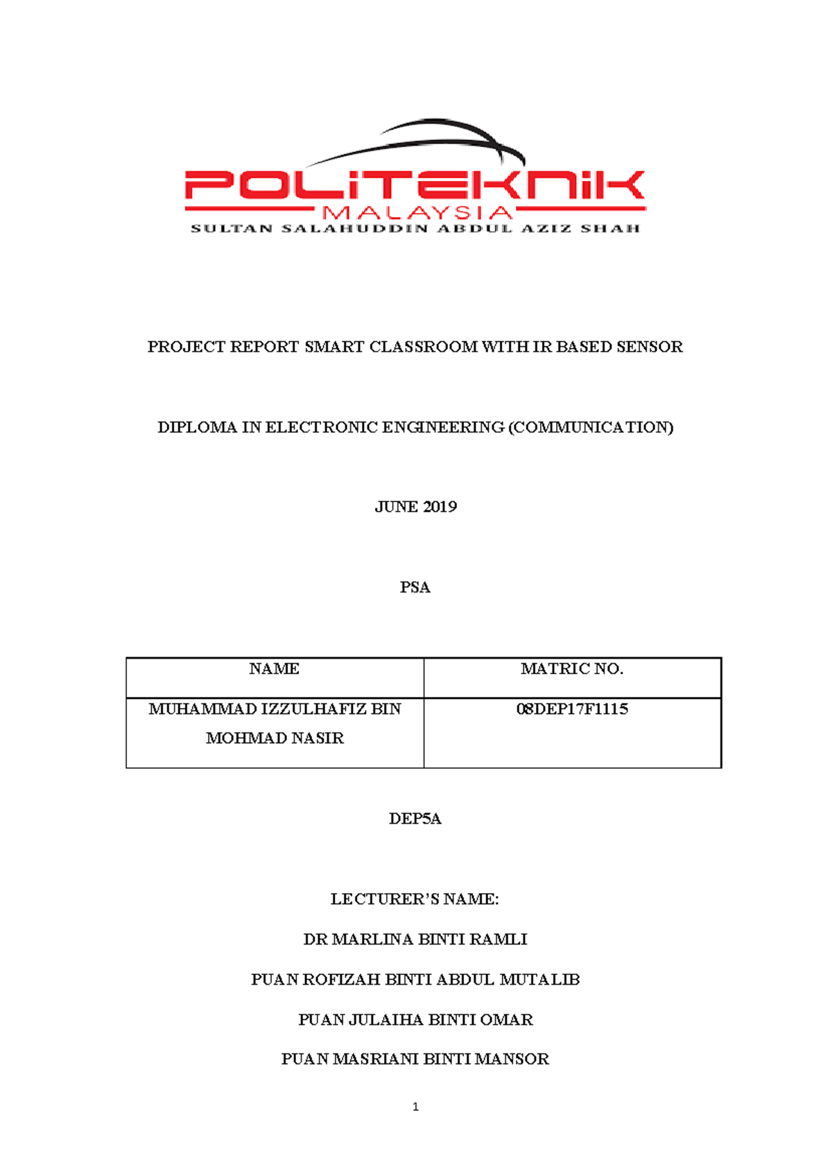 Smart Classroom Project Report: IR Sensor Integration (DE310) - Studocu