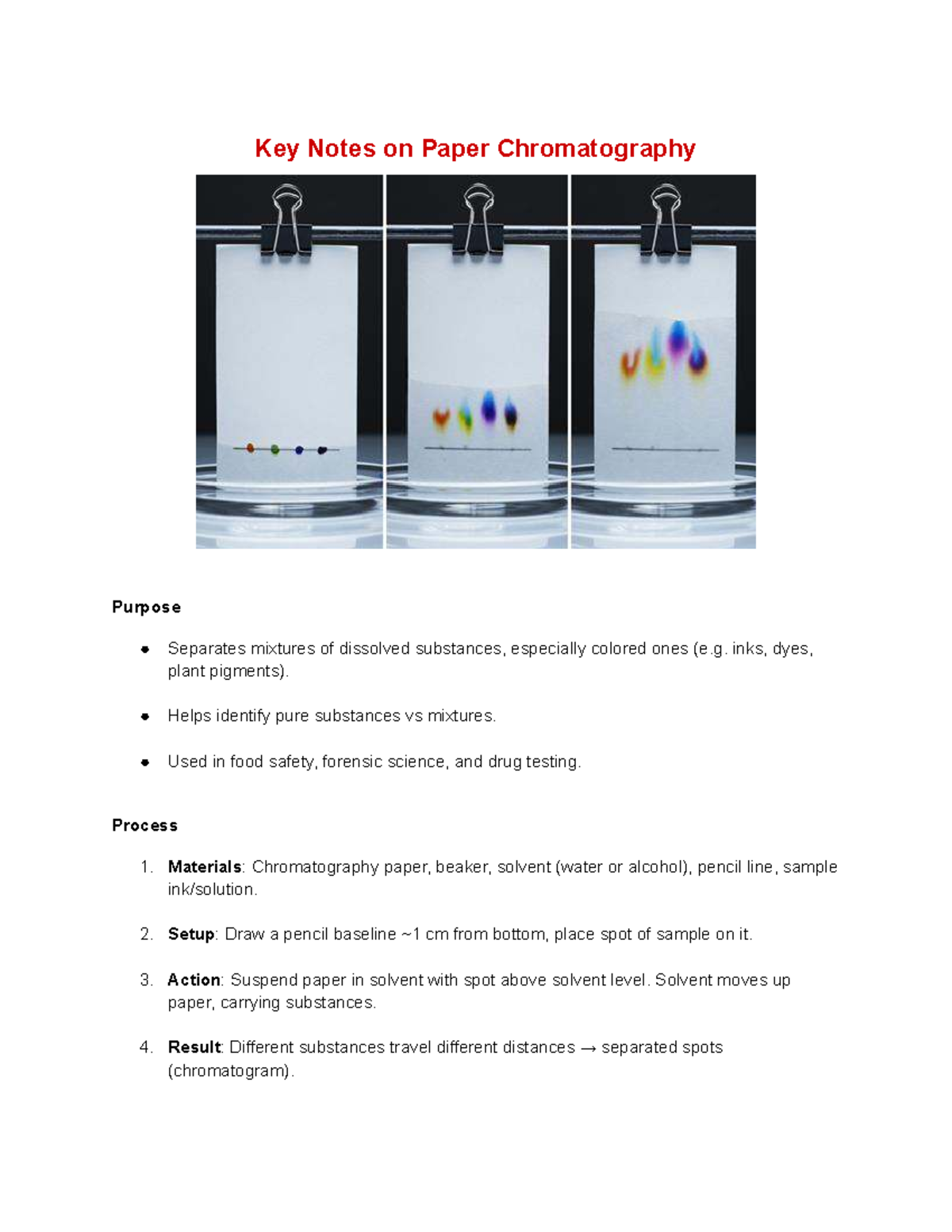 Paper Chromatography & Solution Key Notes (Chem 101) - Studocu