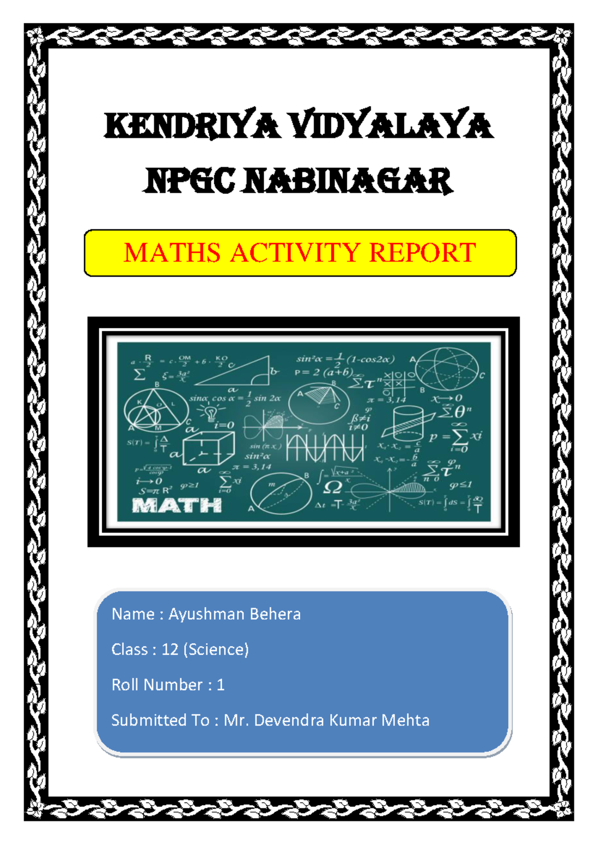 Maths 12 Final Activity Report on Function Concepts and Graphs - Studocu
