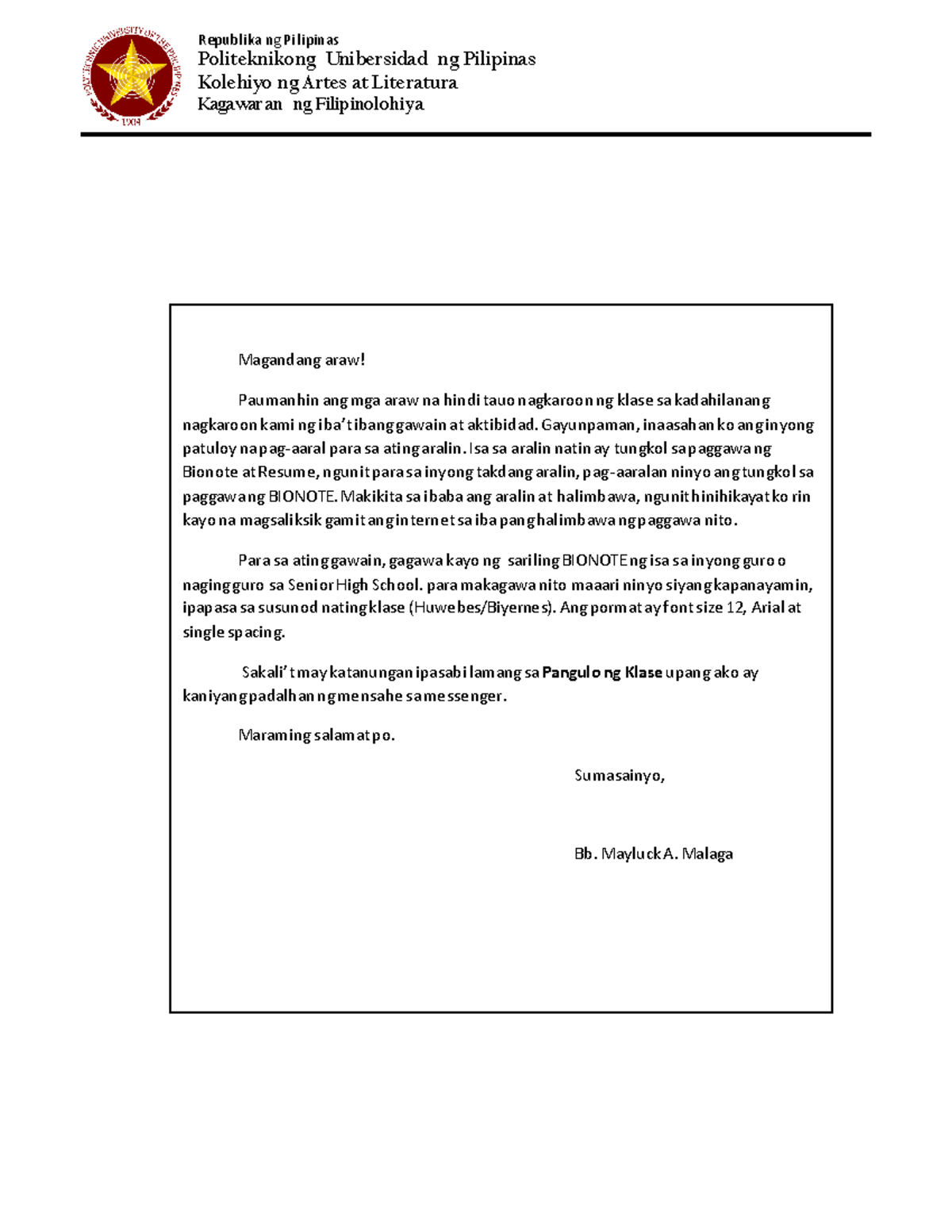 Pdfcoffee.com pagsulat-ng-bionote-3-pdf-free - Politeknikong ...