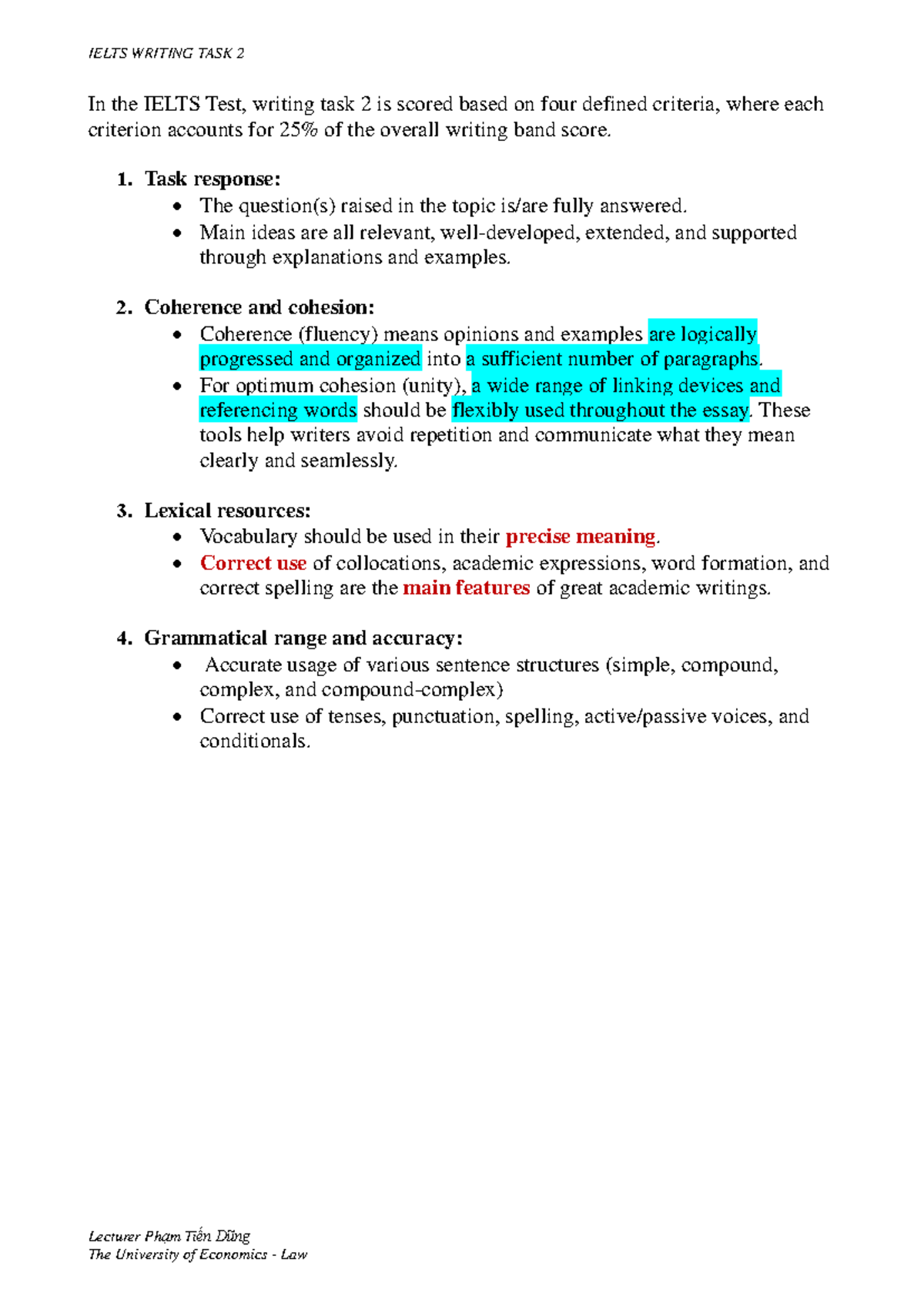 IELTS Writing Task 2 Scoring Criteria - IL1 - TIẾNG ANH 2 - Studocu