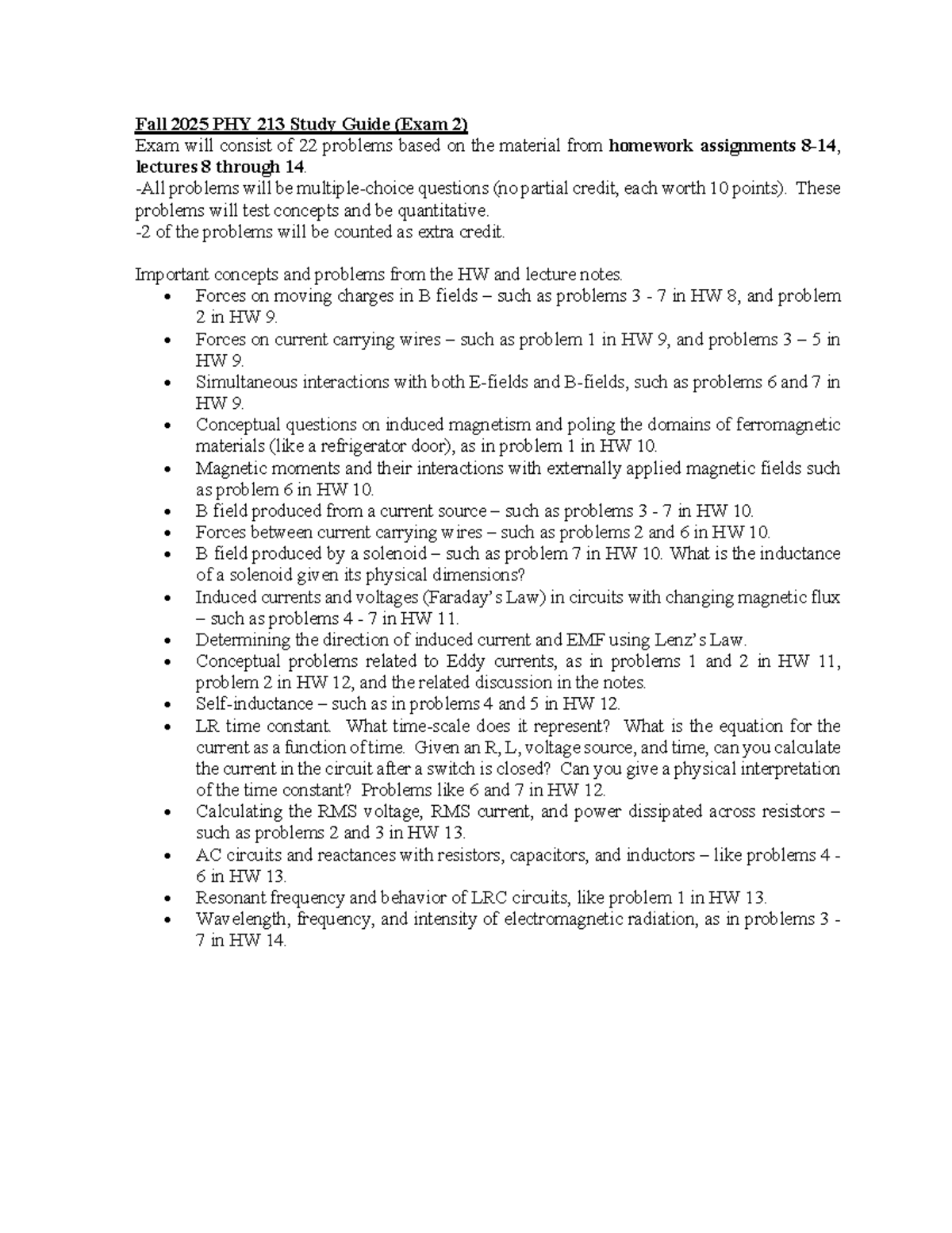 Fall 2025 PHY 213 Study Guide (Exam 2) - Studocu