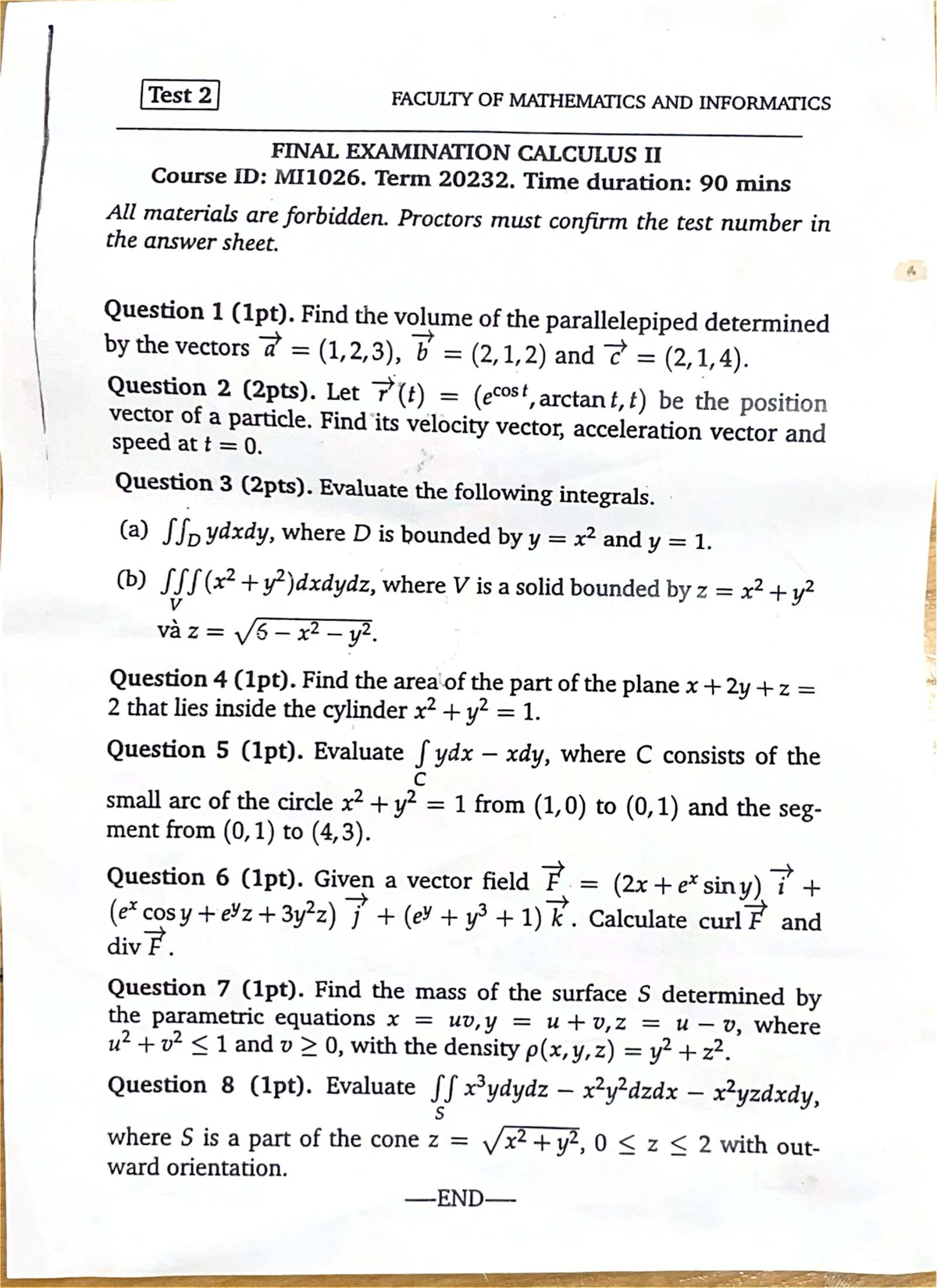 Test 2 MI1026 Final Exam Calculus II - Term 20232 - Studocu