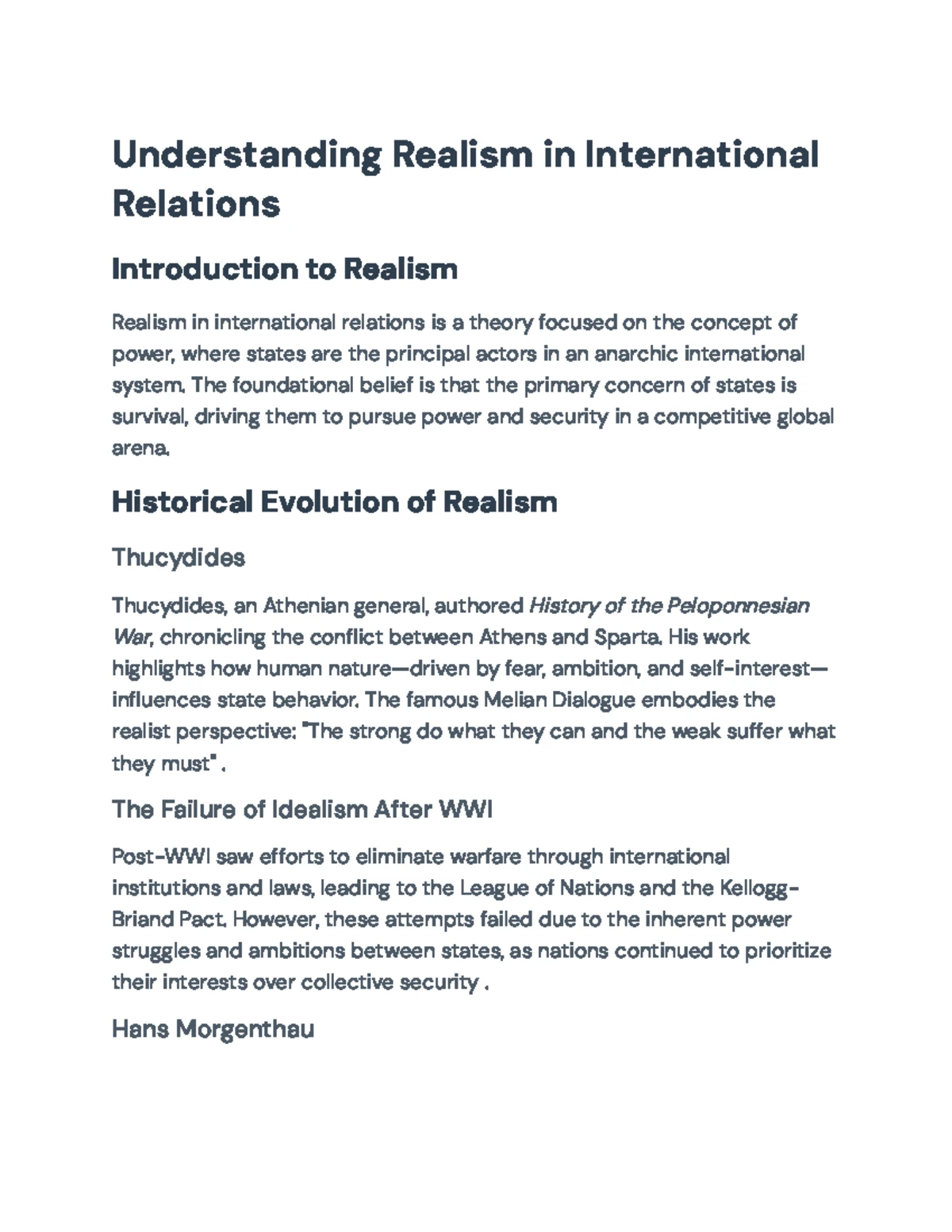 Comprehensive Overview of Realism in International Relations (IR) - Studocu