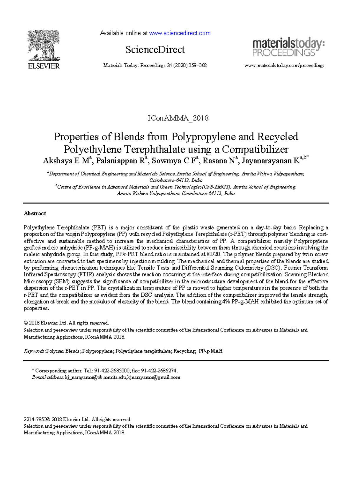 IConAMMA 2018: Properties of PP and Recycled PET Blends with ...