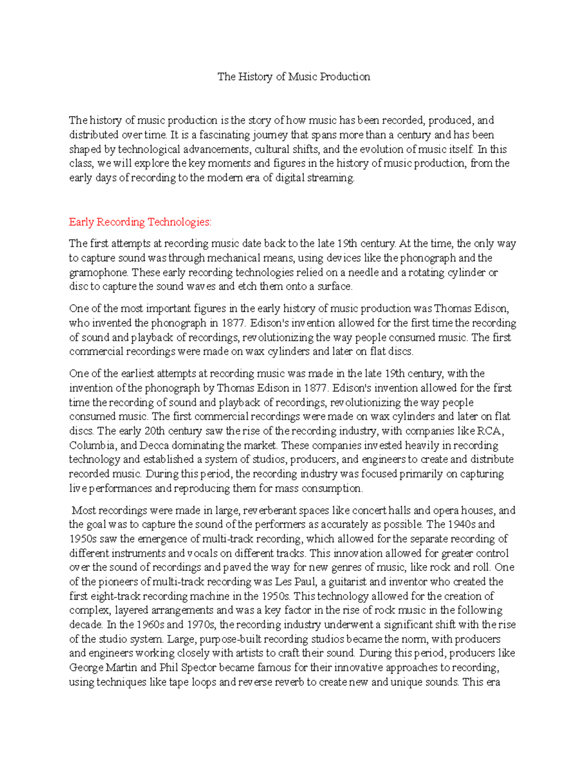 Class Notes - The History of Music Production - The History of Music ...