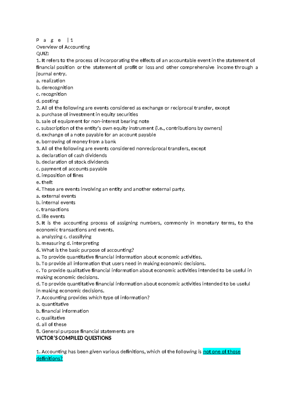 CFAS 101: Overview of Accounting Quiz Review Notes - Studocu