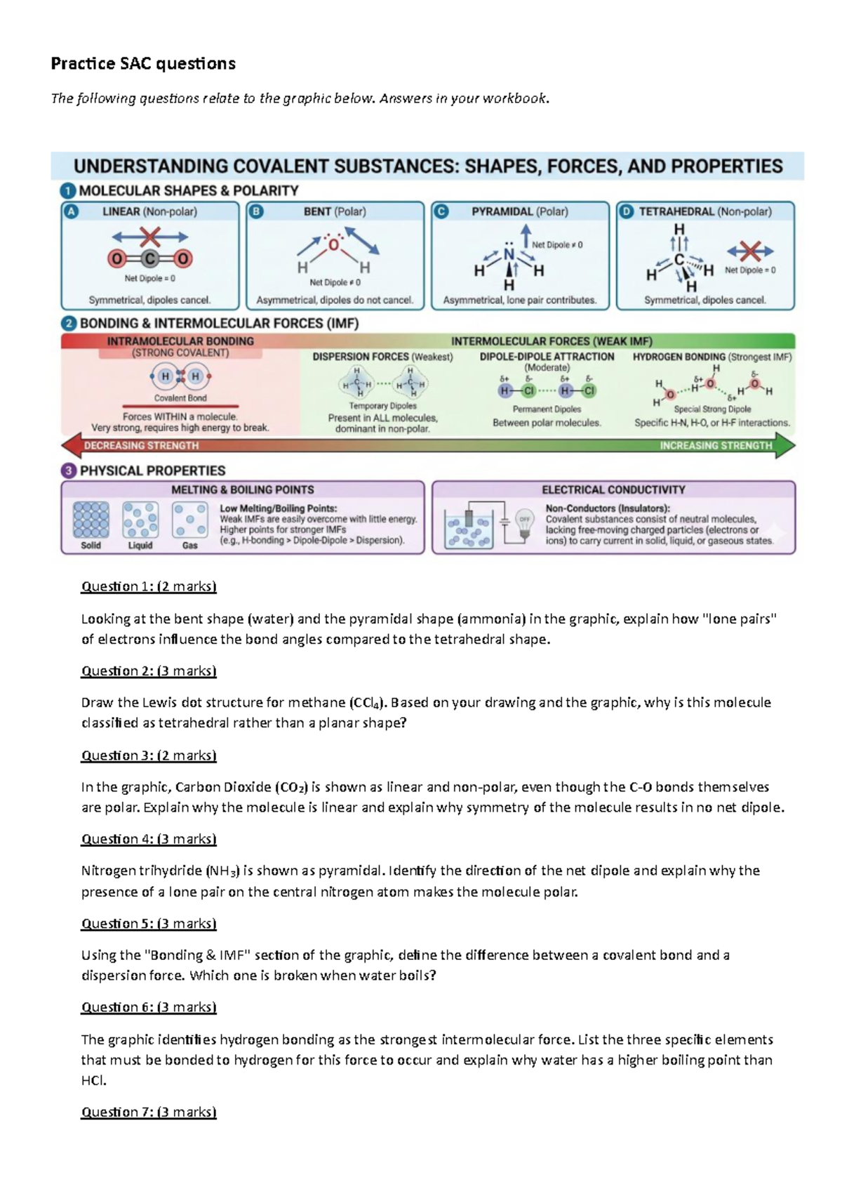 Practice SAC 1a Questions on Molecular Shapes and Intermolecular Forces ...