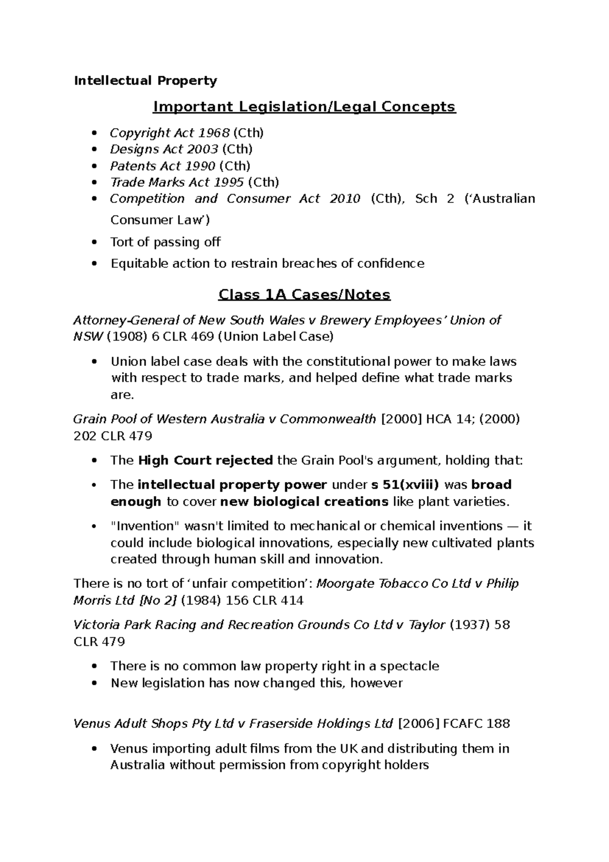Intellectual Property Notes: Key Concepts & Case Law (IP Law 101) - Studocu