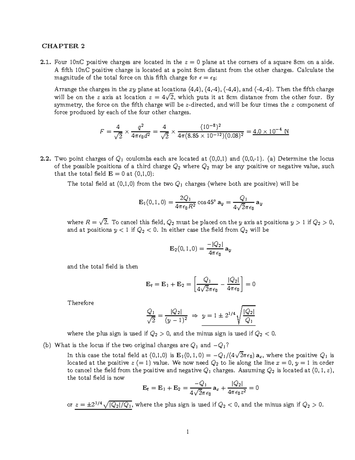 Chapter 02 - Forces and Electric Fields Calculations - Studocu