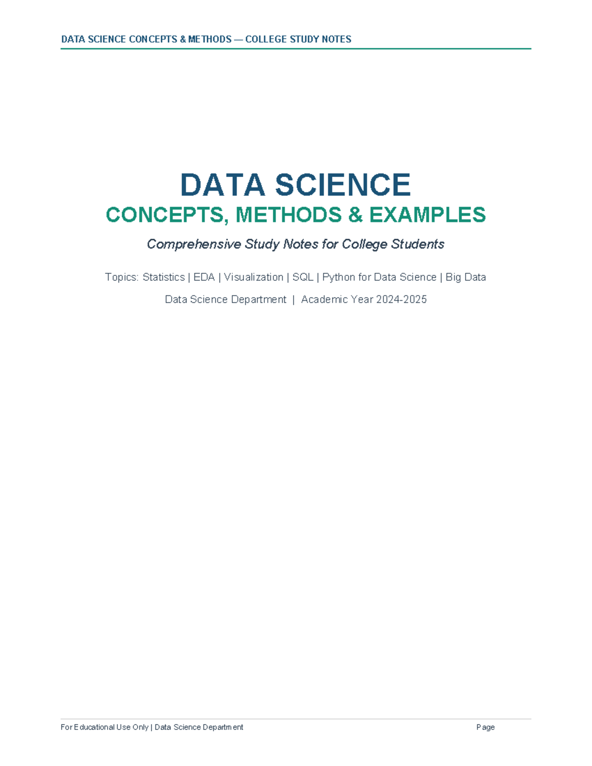 DATA SCI 101: Comprehensive Study Notes on Concepts & Methods - Studocu
