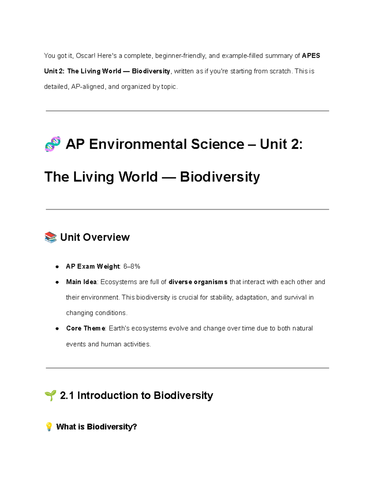 APES Unit 2 Final Notes: Understanding Biodiversity and Ecosystem ...