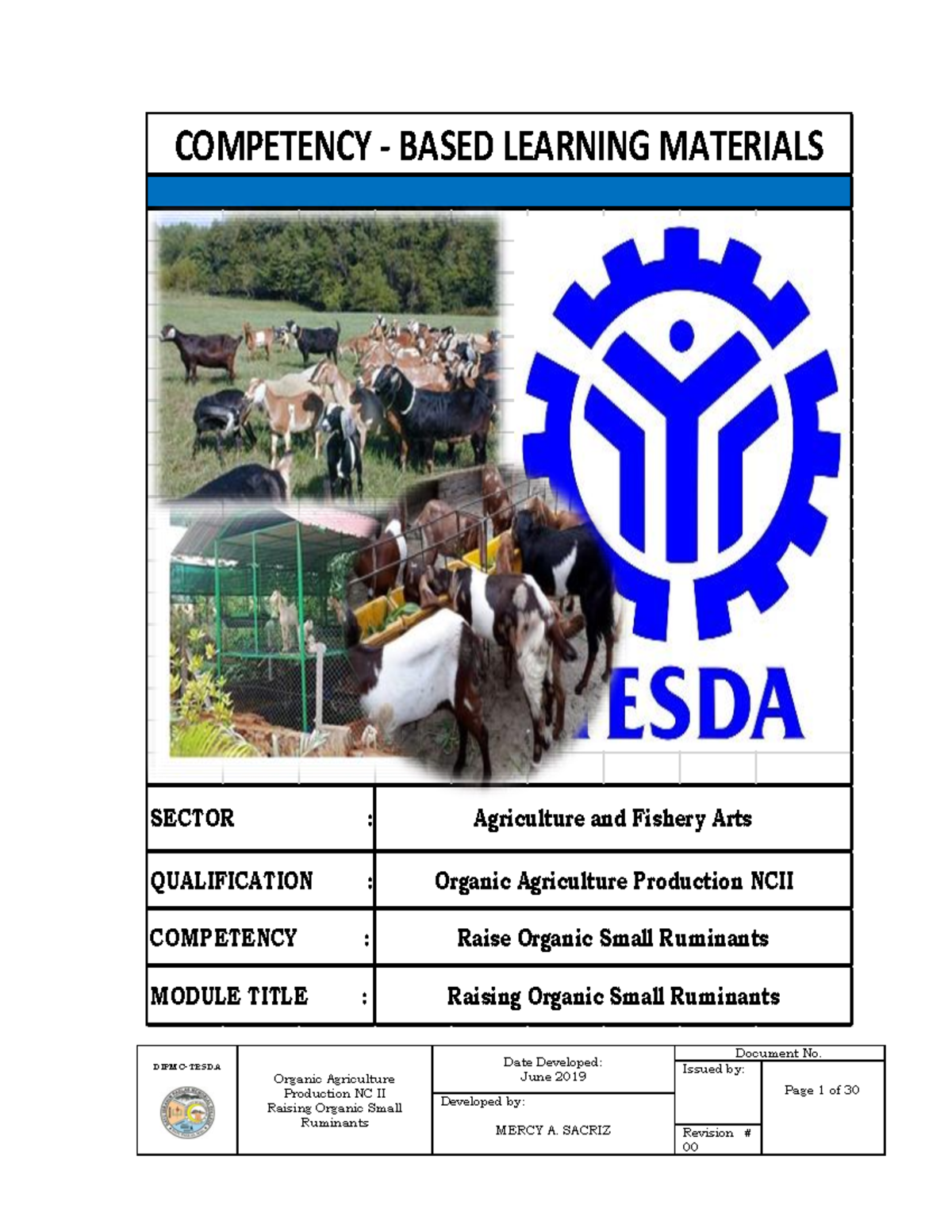 CBLM Organic Agriculture Production NC II: Raising Small Ruminants ...