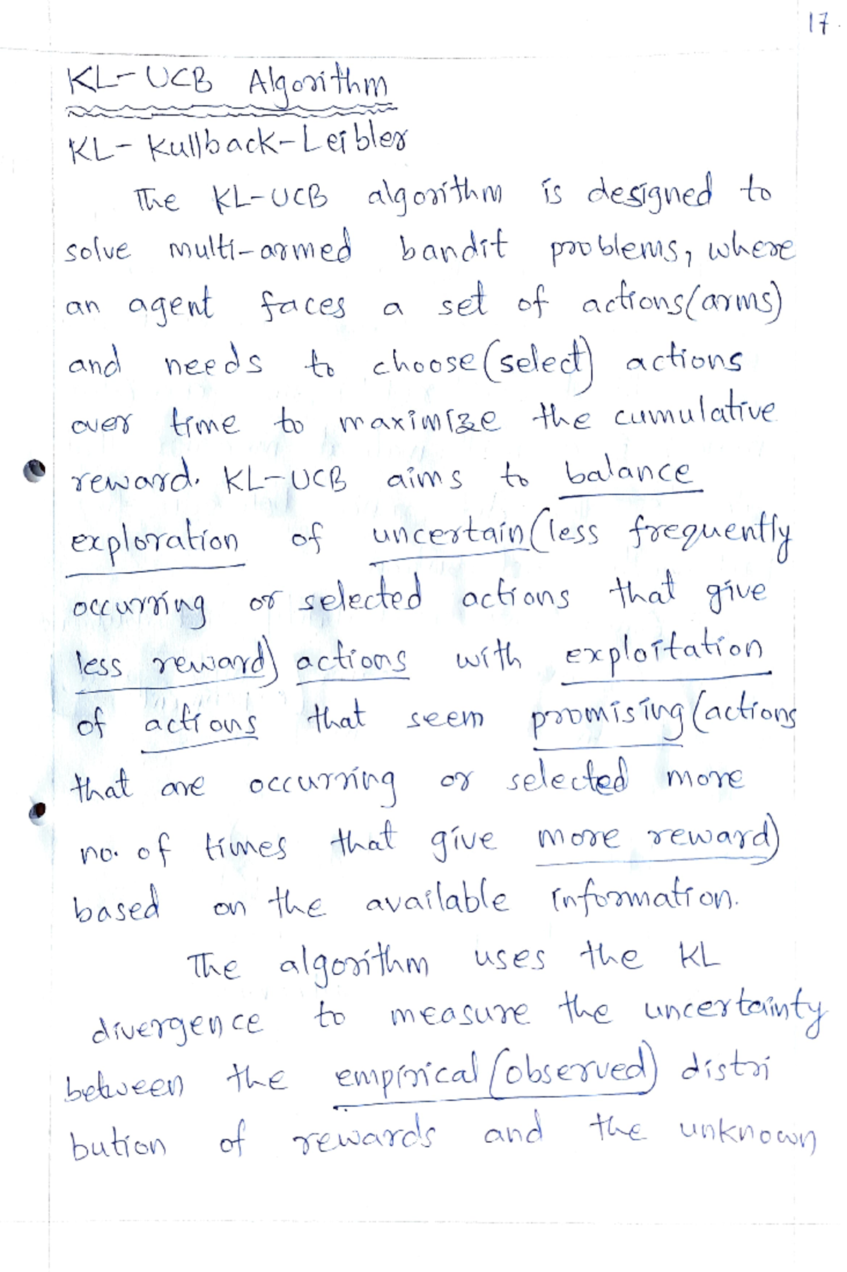 RL Unit -1 Part-2 pdf - ads - KLuCB Alqoith) KL- kul)b ack-Lef blex ...