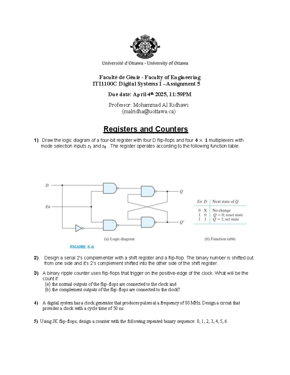 ITI1100C Digital Systems I - Assignment 5: Registers and Counters - Studocu