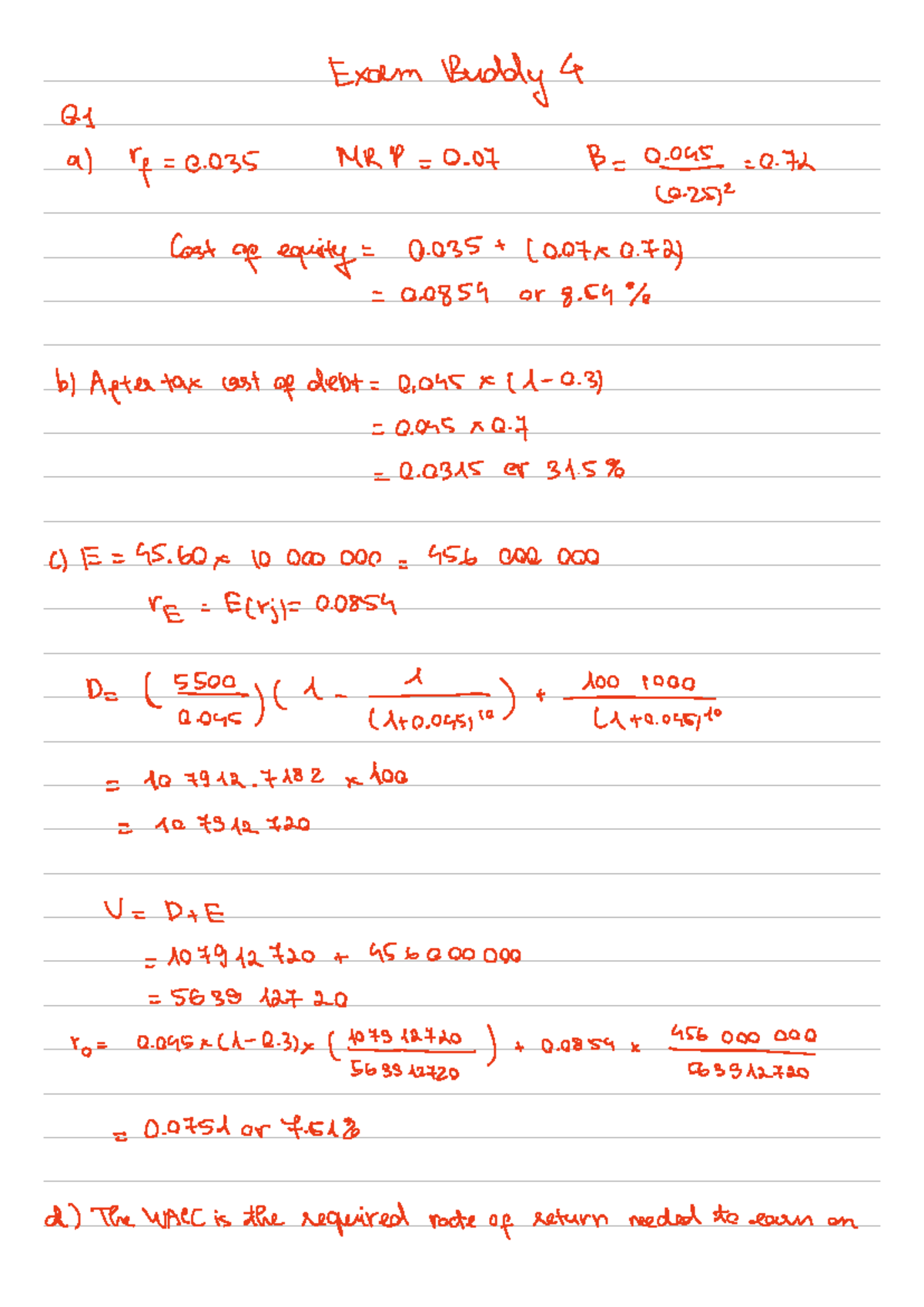 Exam Buddy 4: WACC Calculation and Cost of Equity Analysis - Studocu