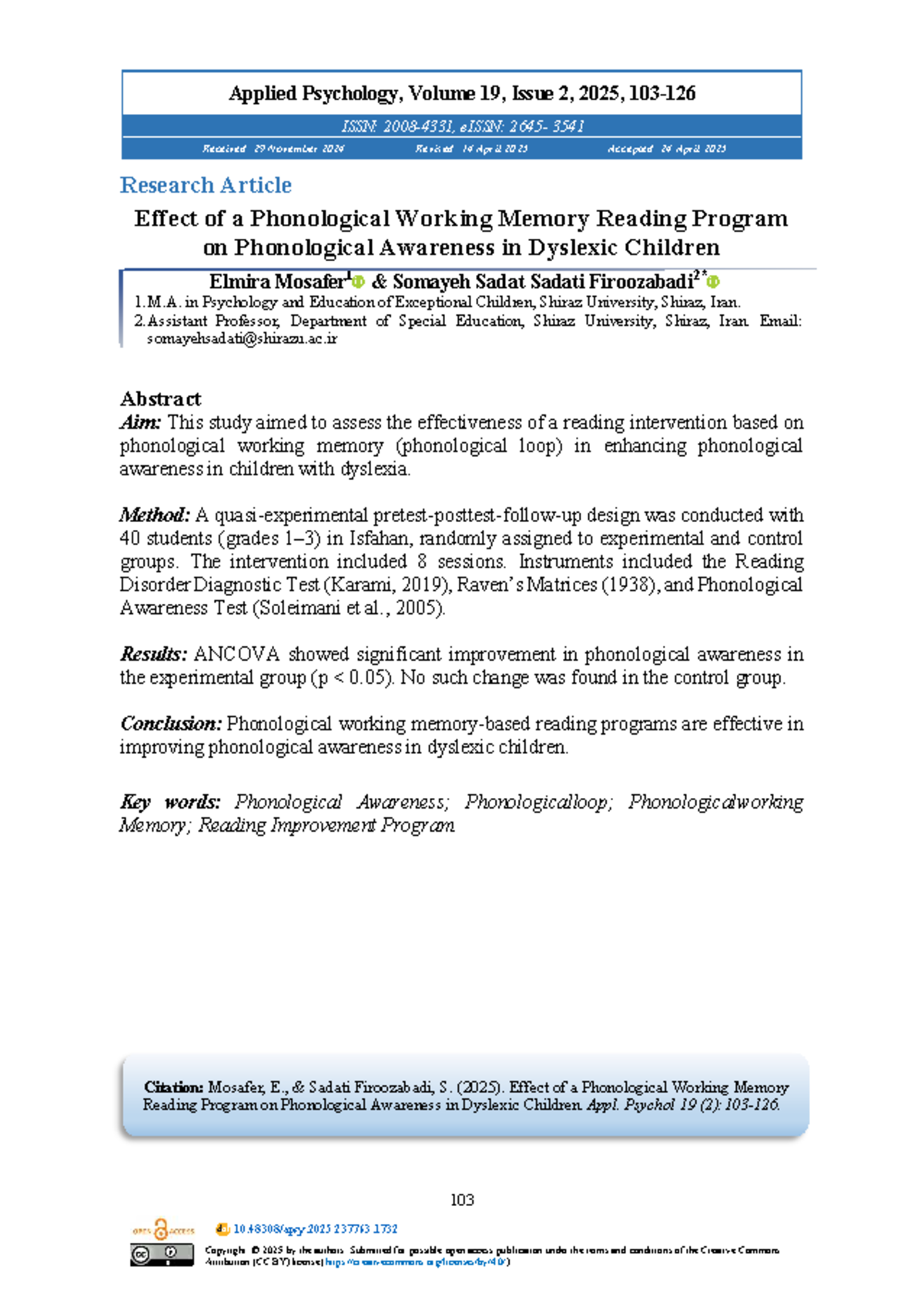 Apsy 19: Effect of Phonological Working Memory on Dyslexic Children ...