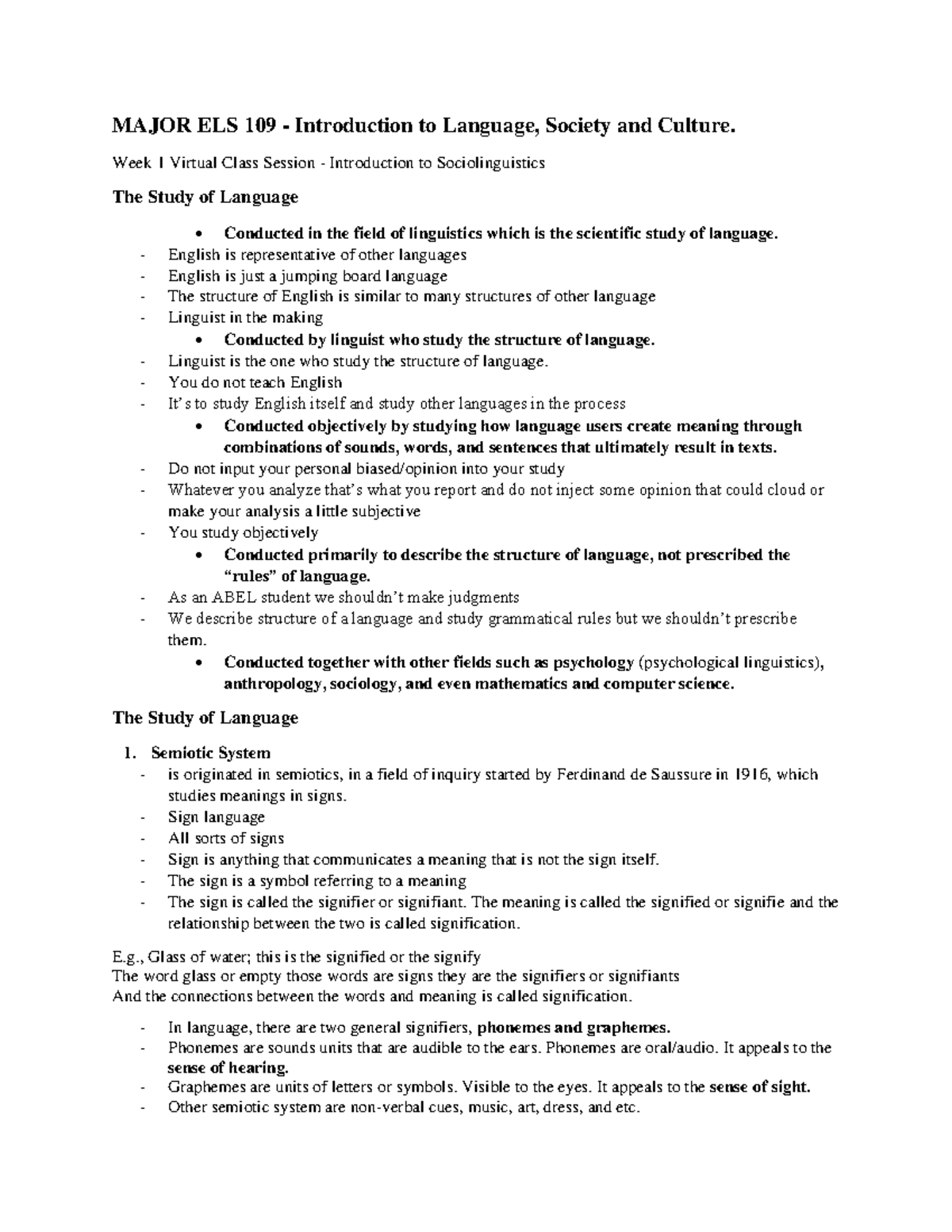 Introduction to Language, Society & Culture: ELS 109 Lecture Notes - Document Preview
