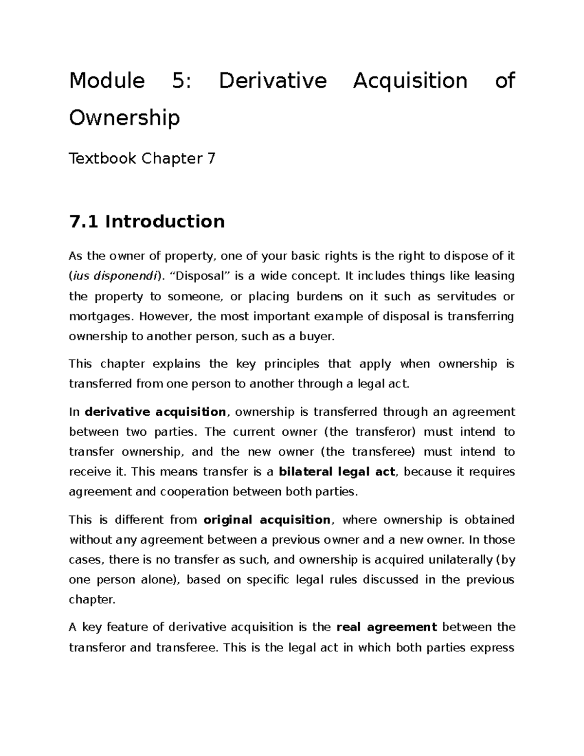Module 5: Derivative Acquisition of Ownership - Chapter 7 Notes - Studocu