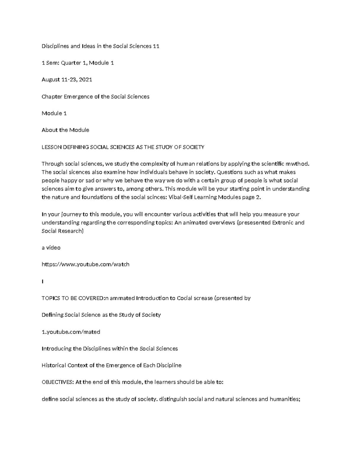 SS11: Understanding Social Sciences - Module 1 Overview and Key ...