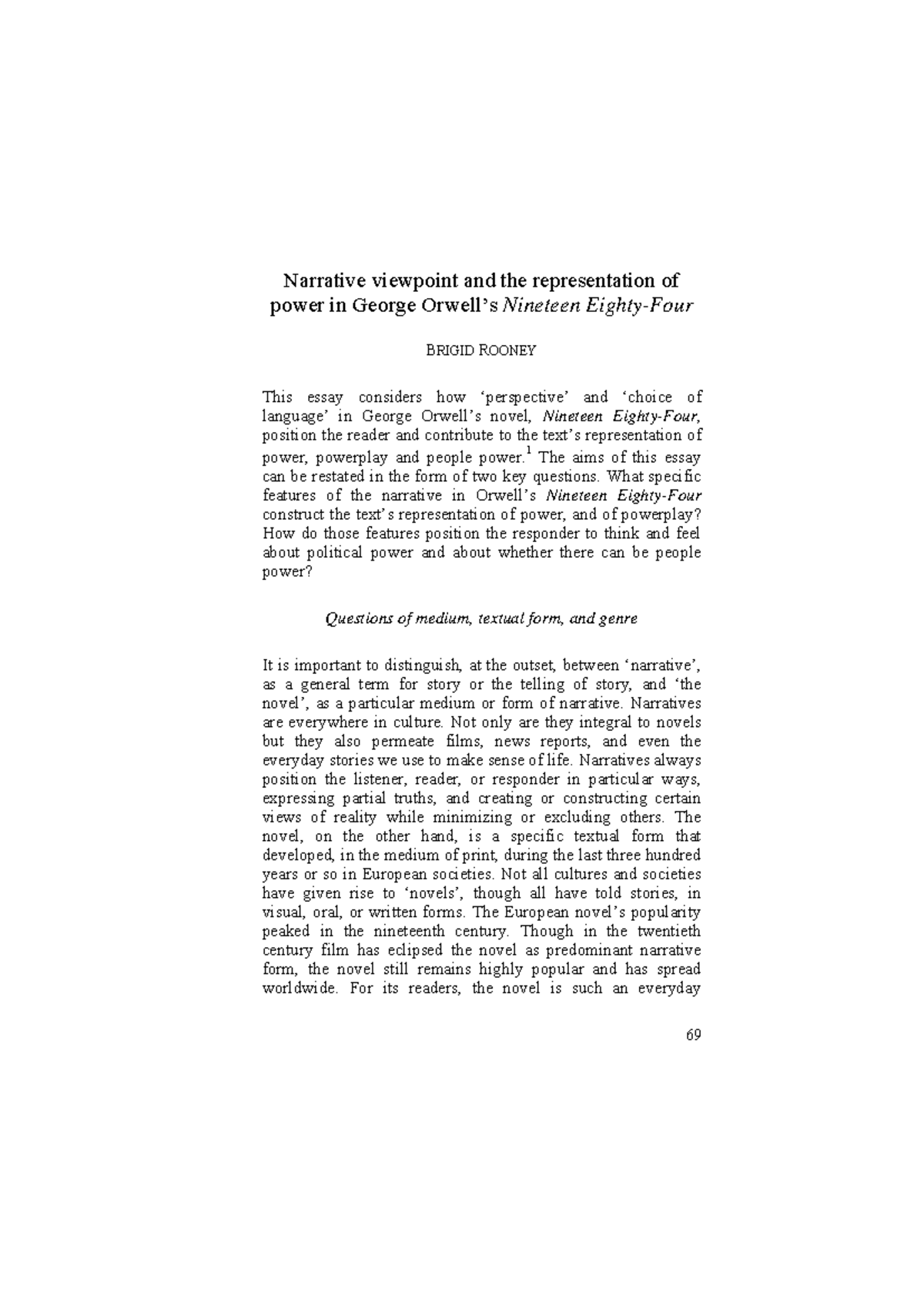 ENG 101: Narrative Viewpoint and Power Representation in Orwell's ...