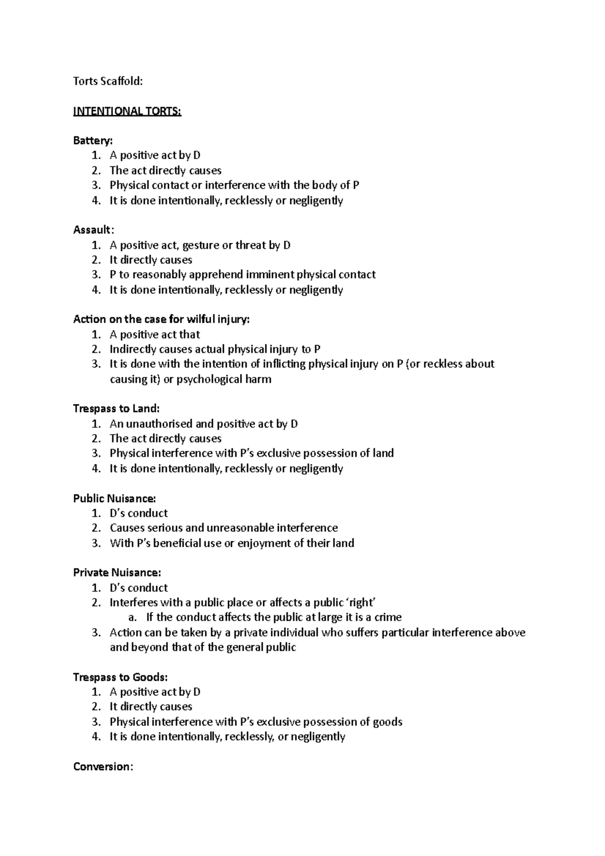 Torts Law Exam Review: Key Concepts and Frameworks - Studocu