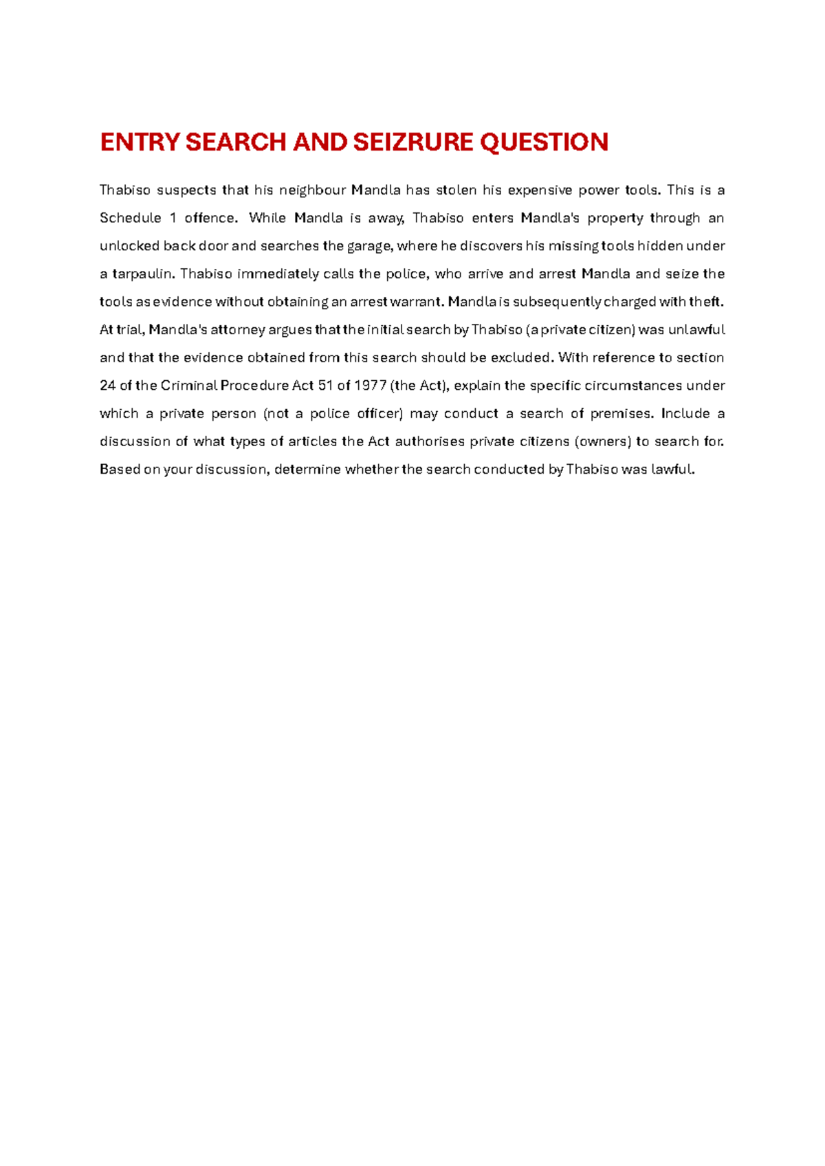 CRIM 2023: Entry Search & Seizure Law Analysis and Bail Arguments - Studocu