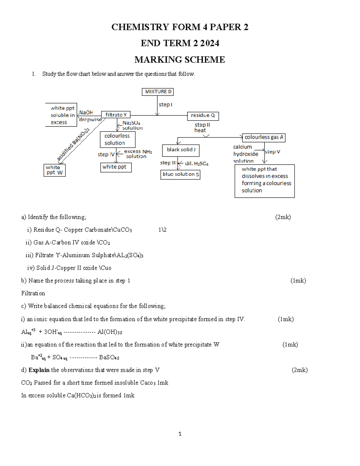 Chemistry Form 4 Term 2 Paper 2 Marking Scheme 2024 - Studocu