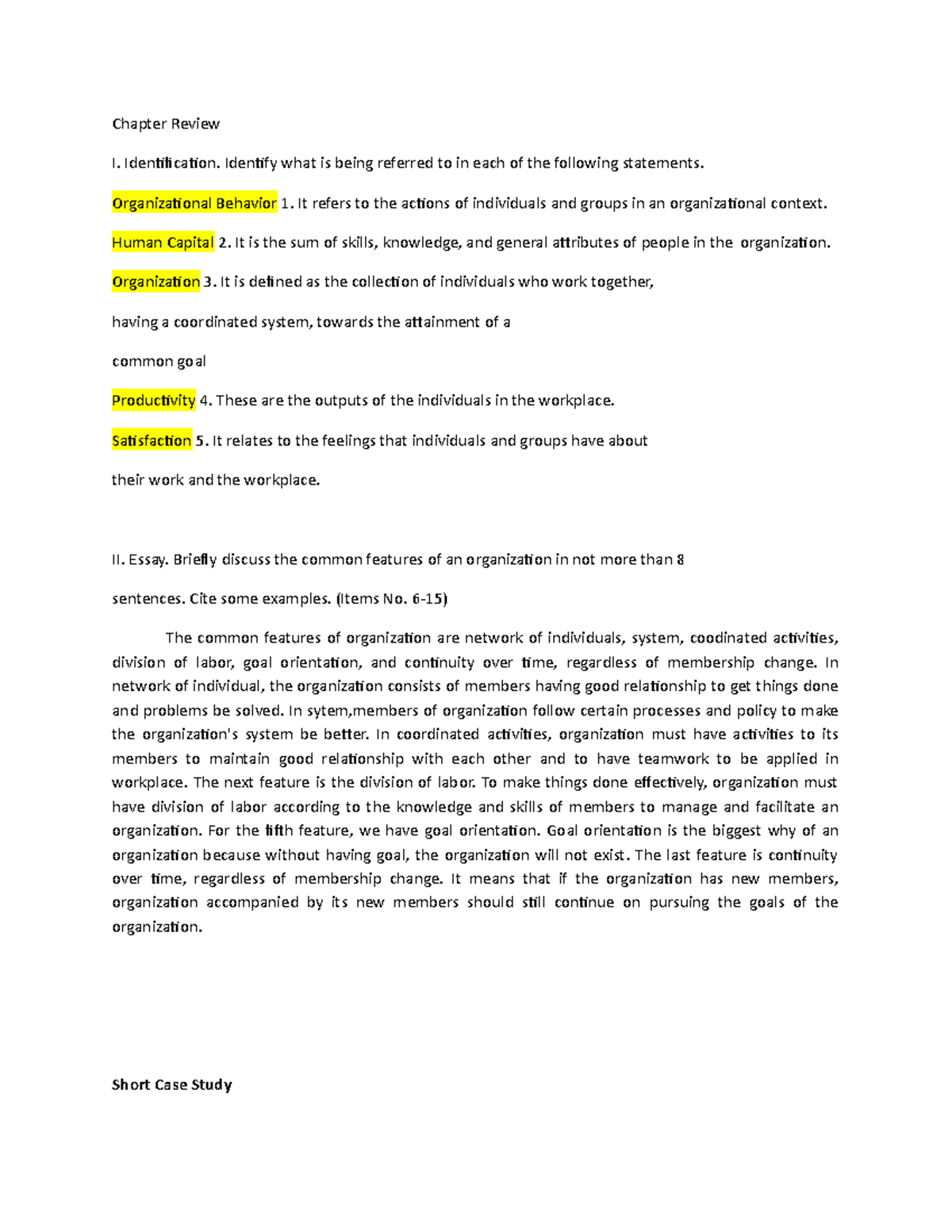 Chapter Review- Activity 1 - Chapter Review I. Identification. Identify ...