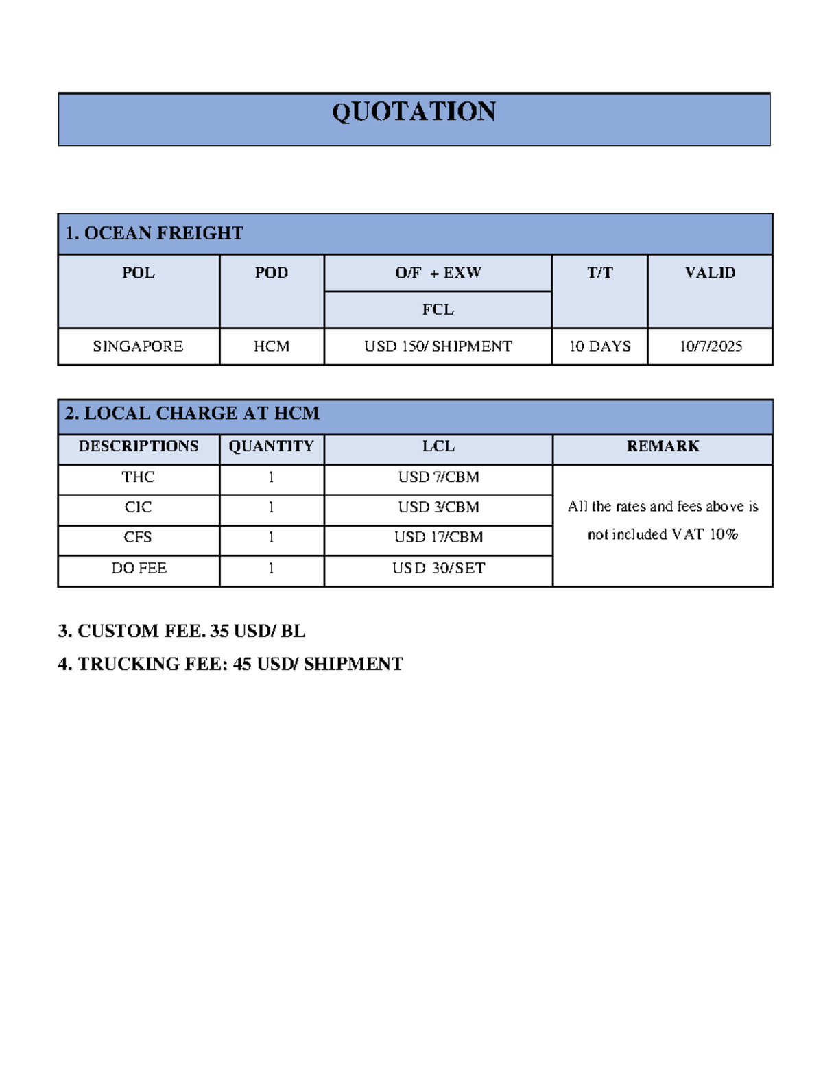 Quotation - Logistics - Quản trị Logistics - 1. OCEAN FREIGHT POL POD O ...