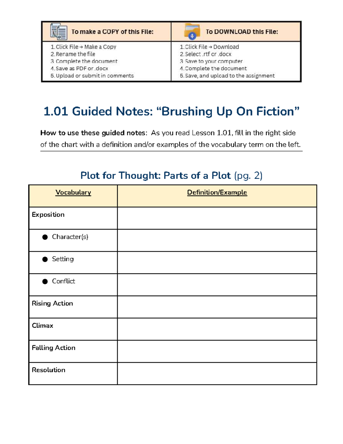1.01 Guided Notes: Understanding Plot, Setting, and Conflict - Studocu