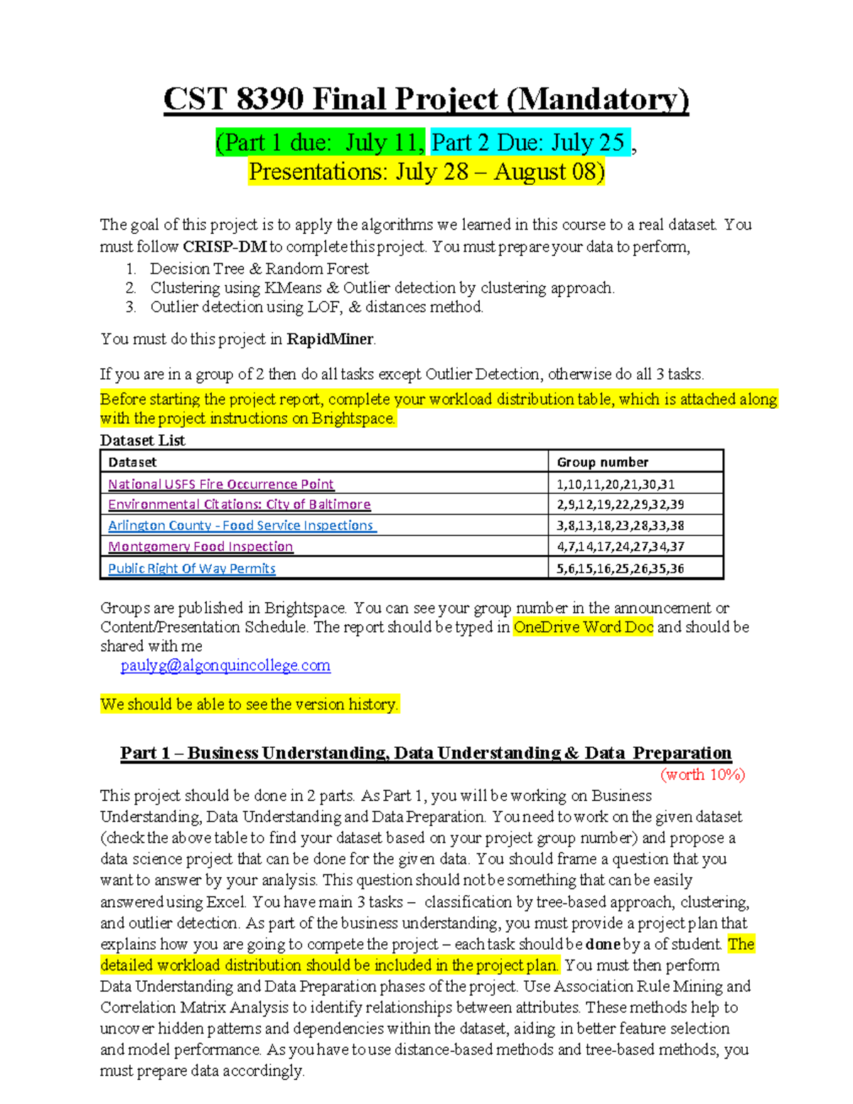 CST8390 Final Project Guidelines & Schedule - Summer 2025 - Studocu