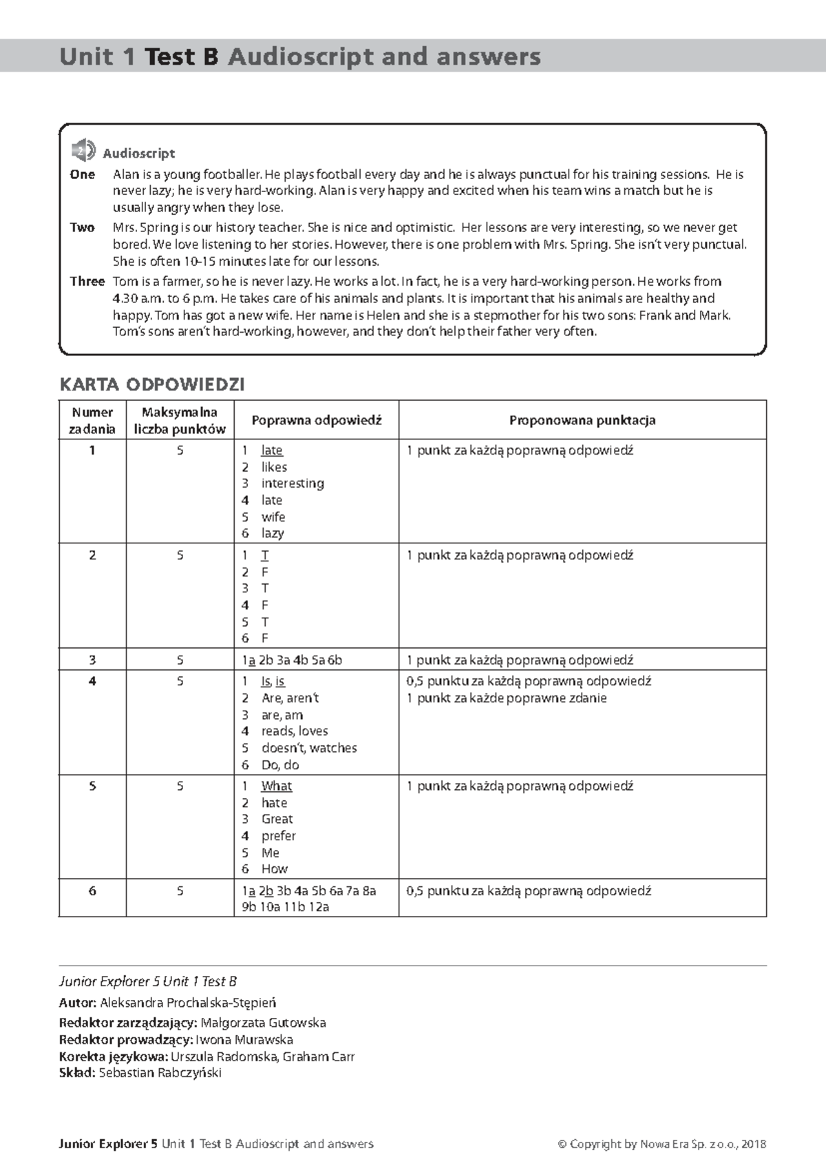 Junior Explorer 5 Unit 1 Test B: Audioscript & Answers - Studocu