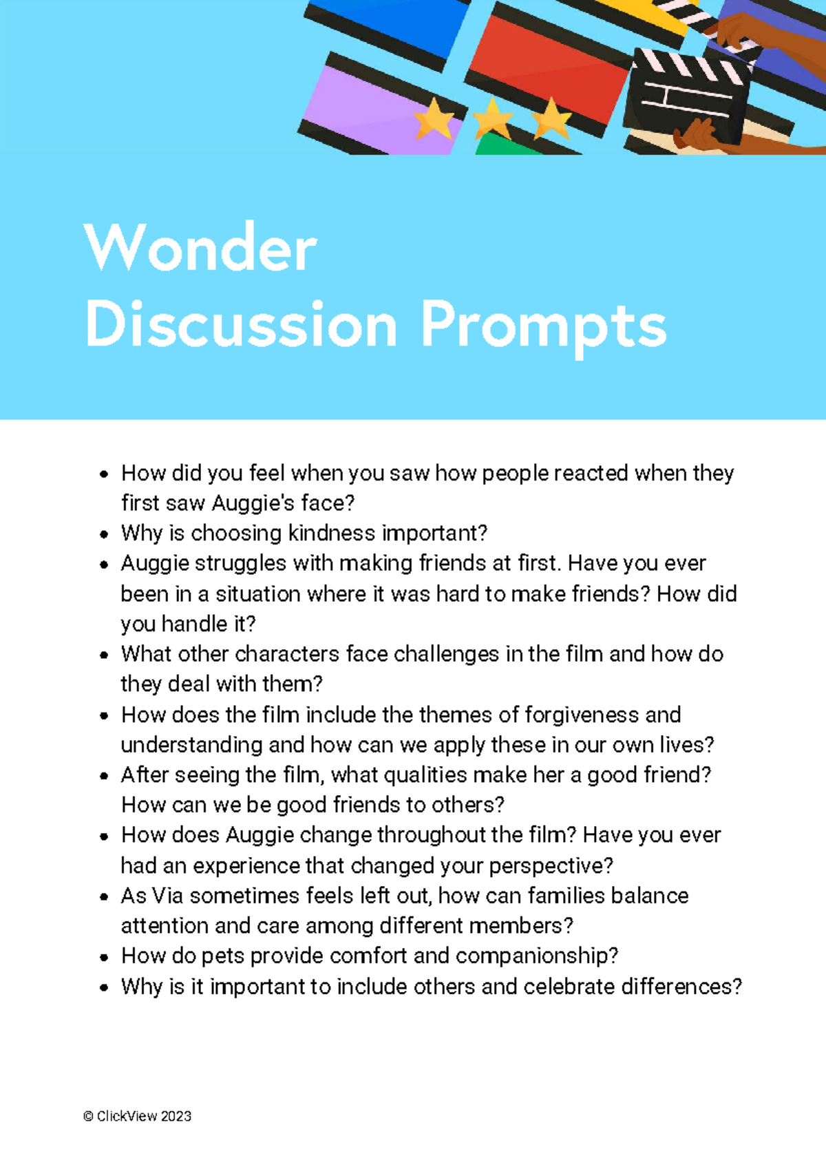 Wonder Discussion Prompts: Exploring Themes of Kindness & Friendship ...